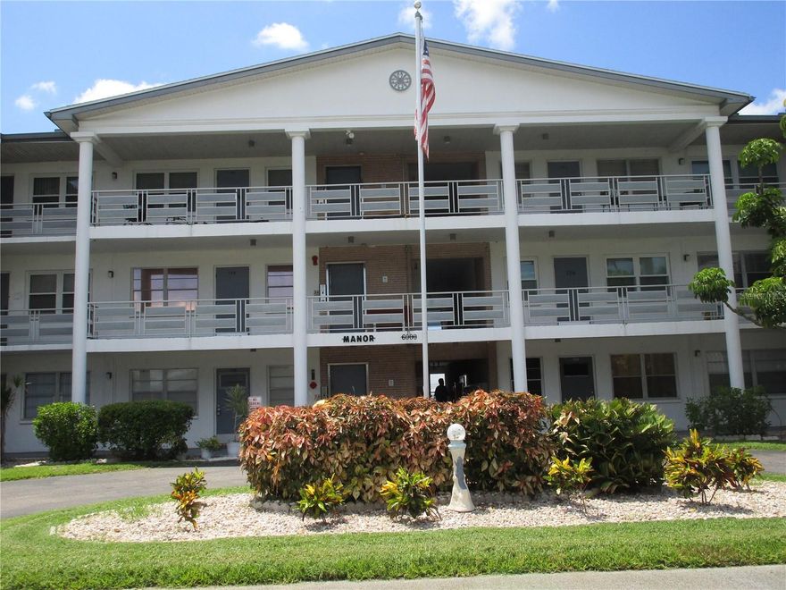 St. Pete's Best Kept Secret! Really Nice 1BR/1Bth 2nd Floor Condominium in "MANOR" Building. Beautifully maintained with pride of ownership. Laminate and tile flooring! Fully applianced kitchen. HVAC 2008 years old.  Spacious Florida Room with newer windows. Assigned parking right out back. Front entry has beautiful gardens for your relaxing enjoyment. Monthly maintenance fee of $471.00 includes gas, water & sewer, cable, trash removal, exterior maintenance, management, security & insurance. Extremely affordable living! This community has it all. Heated swimming pool, recreation center and owners meeting room. Shuffleboard, weekly bingo, card games, friendship club and dancing. Holiday dinners with entertainment. Exercise classes designed for seniors including Zumba and Yoga. This is a full-service active community. Very affordable and very well maintained. Pets allowed with appropriate documentation.  No leasing! 55+
