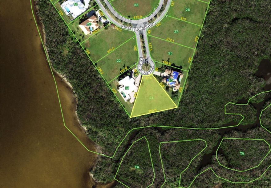 Grassy Point Estates almost 3/4 of an Acre Lot to build your new dream home in this Premier Gated Community. This most private setting is nestled in a neighborhood of stunning estate homes. "Spectacular Views" of Charlotte Harbor are possible from the 2nd and 3rd floor of your new dream home. Purchase includes assigned deeded boat slip B6, and is just down the street in Grassy Point's Beautiful, private deep water marina directly off the Charlotte Harbor. Located on a peninsula at the edge of Charlotte Harbor, Grassy Point offers the most luxurious beautiful landscaped waterfront property in the entire area! This wonderful neighborhood is situated around a private 6 acre Deep Water basin Marina with immediate deepwater access to Charlotte Harbor and on and out to the Gulf of America. Impeccably landscaped tree lined streets offer a appealing, safe and secure private community that is ideal for biking, walking and excellent boating. This community features 86 estate home sites, an Old Florida clubhouse and a private gated entrance with 24 hour manned security. Grassy Point is minutes from shopping, dining, medical care, waterfront parks and stunning historic downtown Punta Gorda with all it has to offer!