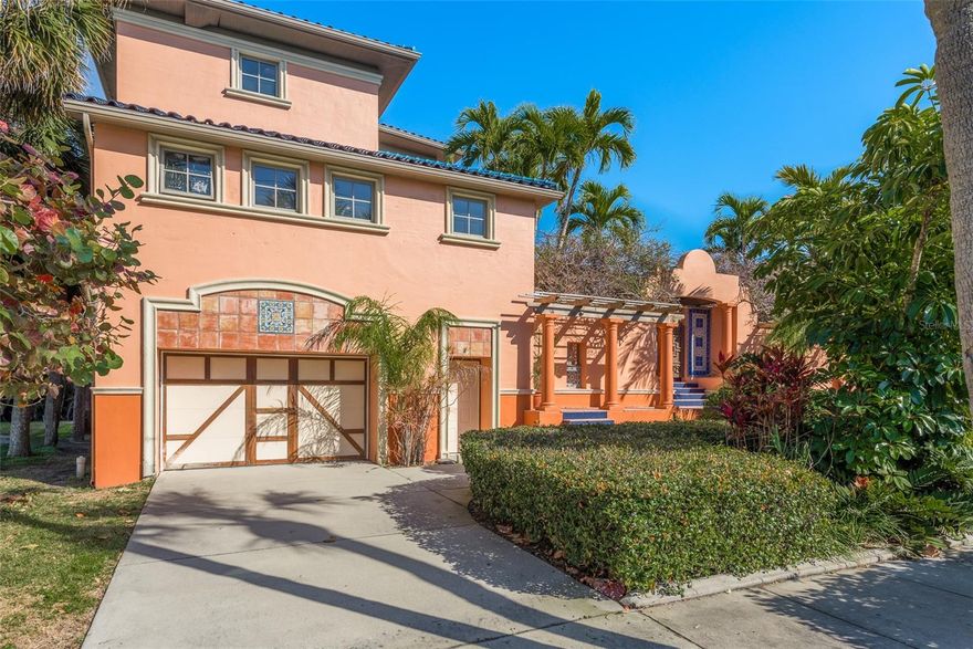 Indulge in the epitome of luxury living with this exquisite six-bedroom, six-full-bathroom, two-half-bathroom Mediterranean-style home on Clearwater Beach. With a striking Japanese tile roof and captivating views of the water, this residence is a true coastal haven, offering a lifestyle that seamlessly integrates with the beauty of the Florida weather. The home features a four-car garage that is air-conditioned, with two separate driveways and ample parking. As you enter through the charming wood French doors, you're welcomed into a space that seamlessly combines elegance and functionality. The main living area encompasses a dining room, kitchen, and living room, featuring a skylight that bathes the kitchen in natural light. The kitchen boasts two separate sinks, ample storage, a microwave/oven combo, and a gas range. A stunning stenciled wall adds a touch of artistic flair to this culinary space. Adjacent to the kitchen is a convenient laundry room, enhancing the practicality of the home. The living room transitions to a showcase wall, creating a stylish separation from the media room. Inside the media room, it is equipped with full surround sound and ceiling lights, providing an immersive entertainment experience. Off the media room is a well-appointed office with a lanai that overlooks the pool, complete with built-ins for a practical workspace. Ascend the stairs from the office to discover two en-suite bedrooms, each offering a small water and pool view. The primary bedroom is a complete sanctuary with a walk-in closet, beautiful tray ceiling, private jetted jacuzzi tub, and a 6ft walk-in shower. This meticulously designed home features four AC units and a 30 KW generator that powers appliances and AC. The flooring varies from carpet in the bedrooms to tile in the main areas, with Brazilian cherry wood in the front door area. Step outside to the expansive pool area with a heated pool/spa at its center—perfect for both relaxation and entertainment. The large porch/lanai features a smaller BBQ grill and ample space for lounging, creating an idyllic outdoor retreat. Additional features include a huge guest house with a living space, bedroom, wet bar, and bathroom, as well as a small structure with an outdoor shower that could be converted into a storage or sauna room. Don't miss the opportunity to own this extraordinary Clearwater Beach residence, where luxury, functionality, and coastal charm converge seamlessly. Schedule your showing today to experience the allure of this one-of-a-kind home, and embrace the Florida weather in your own private oasis!