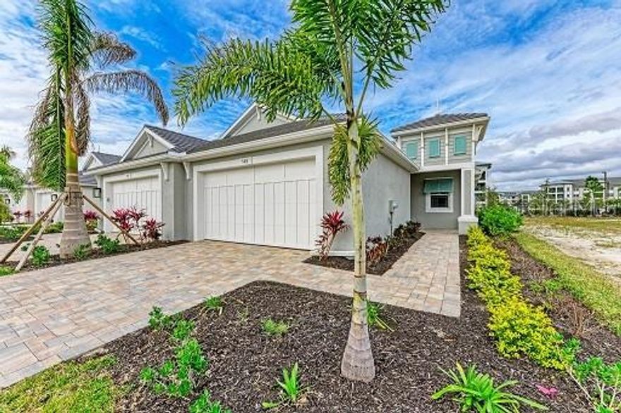 Brand new and never lived in, this stunning Captiva villa built by Medallion Home is located just minutes from Lakewood Ranch and I-75. Luxurious details throughout this 2 bed, 2 bath + den home include a beautiful Gourmet kitchen featuring stunning Quartz counters, built in double oven and gas cooktop, tile flooring throughout main living area and den. Relax and unwind on your peaceful extended, paver lanai. Watercolor Place is a low maintenance, gated community that offers tile roofs, impact windows...no hurricane shutters needed, brick paver driveways on all homes as well as an amenity center that includes an outdoor kitchen, pool and spa. No CDD fees.