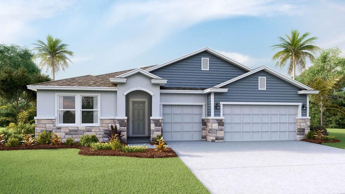 Under Construction. Receive up to $25,000 towards closing cost and special interest rates with our preferred lender NOW until August 31st. This one-story, all concrete block constructed home has a truly open concept plan, featuring a large great room, separate dining room, and well-appointed kitchen with dining area, all overlooking a covered lanai. This single-story plan features two bedrooms at the front of the home which shares a jack-and-jill full bathroom, as well as a multi-gen living space past the powder bath and laundry room. The owner's suite is located at the back of the home for privacy, offering beautiful views of the backyard. Pictures, photographs, colors, features, and sizes are for illustration purposes only and will vary from the homes as built. Home and community information including pricing included features, terms, availability, and amenities are subject to change and prior sale at any time without notice or obligation.