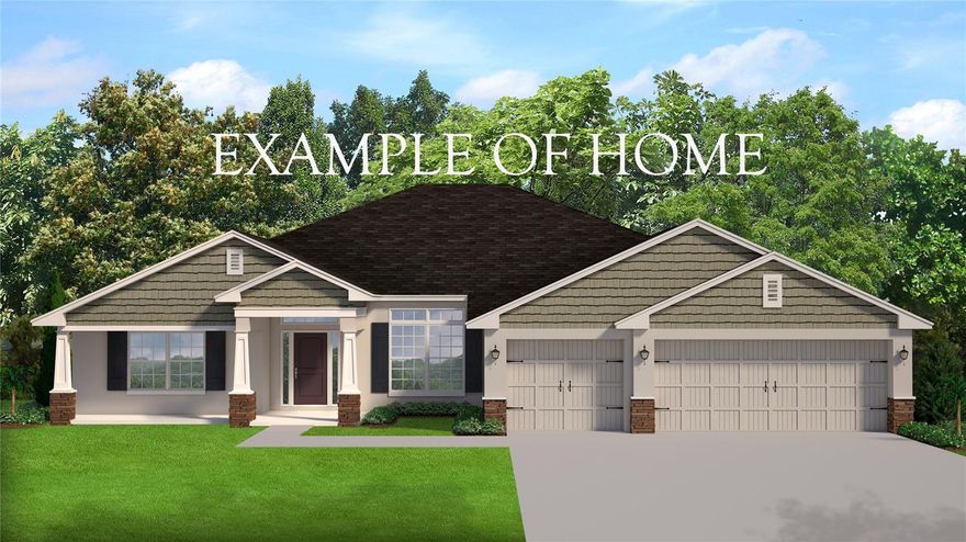 Under Construction. Seller offering up to $20k flex on this home to help buy down mortgage interest rate, pre paid items and closing costs.  Seller also pays closing costs with use of approved lenders!    This home is at 20% completion.
Beautiful, quality built 4-bedroom, 3 bath craftsman style home with 3 car garage & split floor plan in Pine Ridge Estates, Beverly Hills, FL.  This 2508 plan offers a fantastic owner's suite with a tray ceiling w/crown molding, exterior door to covered lanai, dual walk-in closets, dual vanities in the owner's bath, garden soaking tub w/separate tile shower and enclosed water closet.  This plan also offers a HUGE family room with 10' ceilings and a formal living room w/interior double doors off the foyer and situated at the front of the home overlooking the covered front porch.  The dining room also overlooks the front yard with tall windows for natural lighting, while the breakfast nook overlooks the covered lanai on the back of the home.  The kitchen has 10' ceilings, pantry, great storage with wood cabinetry, slow close doors & pulls and GRANITE countertops also throughout the home. The utility room is efficiently located at entrance from garage and just off the kitchen.  This home has Bedroom 2 and Bathroom 2 just off the kitchen and separate from bedrooms 3 & 4. Tucked into the corner of the home which makes it convenient for visiting guests requiring a little extra privacy.  Bedrooms 2 & 3 are on the back corner and side of the home and have access to bathroom 3 which has an exterior door to the covered lanai on the back of the home.  This sets it up for a perfect "pool bath" should you like to have a pool in your huge backyard!!  This home will have TILE EVERYWHERE EXCEPT BEDROOMS.  All in all, this is a fantastic home to reside in, raise kiddos in, retire in!!  Lots of space and curb appeal!!  Builder warranties are included.