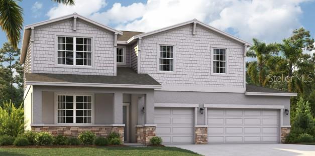 One or more photo(s) has been virtually staged. Under Construction. Discover the perfect home at Groves at Grand Island, where you'll experience the convenience of a spacious three-car garage, expansive grounds, and accessibility with its incredible location. Nestled between Lake Yale and Lake Eustis, and situated just off Routes 44 and 452, you'll enjoy convenient access to downtown Eustis, Mount Dora, and Orlando. Running errands or stocking up on groceries is a breeze with Publix Super Market just 7 minutes away. You'll also have access to local restaurants and shops in downtown Eustis and Mount Dora, just minutes away. If you're a fan of an active lifestyle and love the outdoors, you'll love finding numerous parks, lakes, golf courses, and nature preserves nearby. Experience a world of convenience and adventure while living in a peaceful rural setting near all the beautiful orange groves.
The two-story Linden offers the perfect amount of space and smart storage for all buyers alike. The main living area includes an open-concept kitchen complete with an oversized island and pantry, a spacious living room, dining room, and an additional flex room—an ideal space for working from home. After work, utilize your outdoor space to enjoy the Florida sunset. Upstairs, a roomy loft offers a cozy living space with endless possibilities, and just down the hall, you'll find three guest bedrooms, a shared bathroom with a double vanity, and a walk-in laundry room. The large primary suite offers plenty of space with a huge walk-in closet and an ensuite bathroom with a stand-up shower and linen closet.