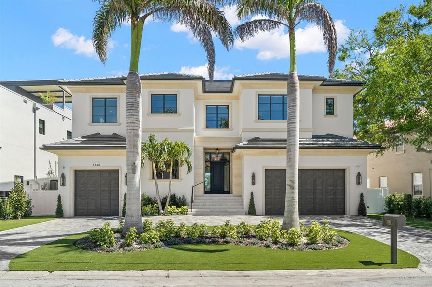 Welcome to luxury waterfront living in Sunset Park! This stunning home was just completed by Madison Homes and boasts 5 bedrooms and 5.5 bathrooms plus an office & a bonus room. The entry foyer welcomes you into the home with immediate waterfront views. Adjacent to the foyer is an office with french doors for privacy if needed. The foyer flows into the great room with wood floors and multiple sliding glass doors opening up to the stunning outdoor oasis. Relax under the lanai in the seating area overlooking the pool and water or enjoy entertaining with an outdoor kitchen and a large area for alfresco dining. The eat-in kitchen overlooks the great room and is a chef’s
dream with top of the line appliances, oversized butlers pantry and an adjacent dining room for formal dining. The downstairs ensuite is currently used as a gym and doubles as the pool bathroom. The powder bath & elevator complete the first floor. Upstairs you will find the primary suite, bonus room & 3 additional ensuites plus the laundry room. The primary suite features double vanities, a soaking tub & a very large walk-in closet. Take in the beautiful views while enjoying your morning coffee or evening nightcap from the 2nd story balcony with access from the primary suite, bonus room or ensuite. This home did not experience any flooding with the storms. Water did not even cross
the seawall. Additional features: 3 car garage with exterior Bevolo gas lanterns, over $100,000 in audiovisual equipment that stays with the house, motorized screen lanai & Visual Comfort & Circa lighting fixtures. Minutes to TIA, International Mall, wonderful restaurants, shopping and the Gulf beaches.