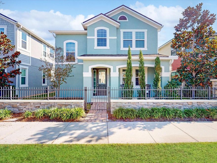 Welcome to this beautifully designed two-story home offering the perfect blend of comfort, style, and functionality. The first floor features a spacious flex room, ideal for a home office, complete with built-in shelving for added organization and charm. Just beyond the entry, the upgraded kitchen impresses with 42-inch cabinetry, granite countertops, stainless steel appliances, and a large center island—a perfect gathering spot for family and friends. The kitchen opens seamlessly to the family room, highlighted by a striking custom stone electric fireplace that adds warmth and elegance to the heart of the home. Off of the rear entry garage is the mud room ideal to keep the home clutter free from everyday items. All bedrooms are thoughtfully located on the second floor, along with a versatile loft that can serve as a media room, playroom, or additional workspace. The primary suite is a true retreat with tray ceilings and  features an ensuite bathroom with marble countertops, dual sinks and two spacious walk-in closets. The home’s exterior offers both style and convenience with a rear-entry garage and a paved driveway that enhances the property’s curb appeal. Enjoy resort-style living in a 24-hour manned, gated community offering premium amenities, including an infinity pool, clubhouse, dog park, and multiple playgrounds.
Ideally located just minutes from The Loop shopping center, the Florida Turnpike, SR 417, and world-famous theme parks, this home provides unmatched convenience and access to all that Central Florida has to provide.