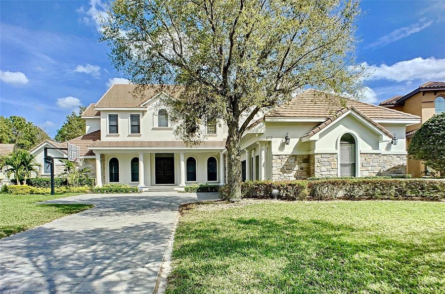 Keene's Pointe - 24-hour gated/attended community. This updated home is located on the 8th hole of The Golden Bear Club, an 18-hole golf course built by Jack Nicklaus featuring golf, tennis, fitness and dining. The custom designed interior features hardwood floors, volume ceilings, crown moldings, plantation shutters and upgraded light fixtures. The UPDATED KITCHEN features commercial-grade appliances, a large walk-in pantry and overlooks the breakfast area and great room with modern fireplace and two sets of sliding glass doors opening out to the spacious updated lanai with swimming pool/spa and summer kitchen. An abundance of natural light surrounds the house. Also on the first floor is the master suite with large shower and free-standing tub and spacious custom closet; powder/pool bath with shower; office/study with built-ins; spacious laundry and mud area off the garage; and guest suite with walk-in closet and bath with shower. Built with plenty of room to roam, the upstairs offers a loft desk area, bonus/media room and game room/second family room with French doors to the balcony overlooking the golf course. There are also three generously-sized ensuite bedrooms. This home offers custom details throughout - every room is updated, including bathrooms, pool/spa with extended paver decking and customized garage with built-in storage. Conveniently located to expressways, shopping/dining, top-rated public and private schools and much more.