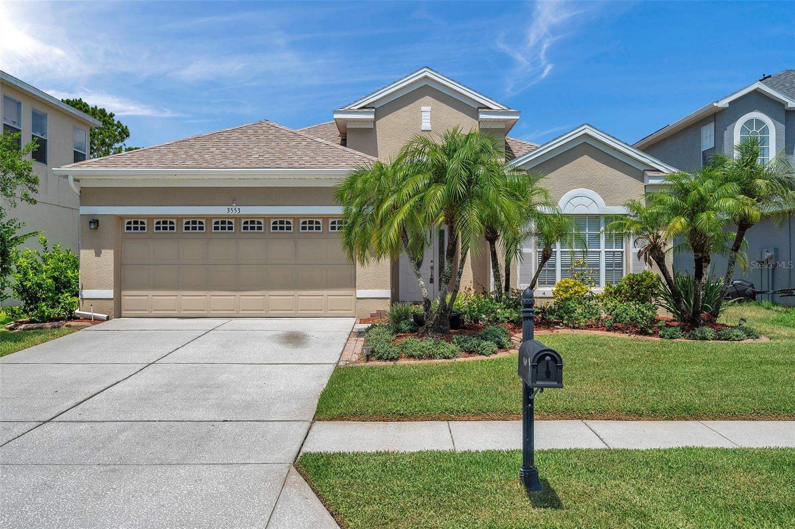 Beautiful, turn-key home now available for rent in the popular gated golf cart community of Plantation Palms! Featuring lovely mature landscaping and situated on a cul-de-sac, this single story 3-bedroom, 2-bath, 2-car garage home offers gorgeous pond views and sits just off the 7th hole of the golf course. You'll enjoy the picturesque setting as you relax in your oversized, covered, screened-in lanai, complete with pavers and ceiling fans. The open floor plan of the home makes it easy to entertain with its spacious living area and beautiful open kitchen space. The updated kitchen includes 42-inch wood cabinets, stainless appliances, breakfast bar, pantry, and a breakfast nook. You'll appreciate the updated luxury vinyl plank flooring and ceramic tile throughout -- no carpet! The home offers a split floor plan, including the generously sized primary suite which overlooks the golf course/pond and features an updated bathroom, complete with frameless glass shower and garden tub. The inside laundry room includes a newer washer and dryer (not shown in pics). Included in the rental requirements: 1) For each applicant, a $40 application fee (non-refundable) via a 3rd party vendor; 2) Credit check for each applicant; 3) Background check for anyone who is 18 or older; 4) First month + security deposit due at signing. The monthly $2,600 rent includes all yard care (lawn/landscaping), lawn spraying, and trash. The tenant will need to handle electricity, water, pest control, internet/cable, and fee for community gate access. No fence, but one small dog is allowed. Plantation Palms is a highly sought after community as it boasts an 18-hole semi-private par-72 golf course, an 11-acre driving range with night lighting, an 18-hole miniature golf course, and a club house which features the very popular Mulligans restaurant/bar which includes a banquet room for special occasions. This home truly has the ideal location -- a mile away from the Land O' Lakes recreation complex & public library and less than 10 minutes from the Tampa Premium Outlets and I-75. Schedule your private showing today!