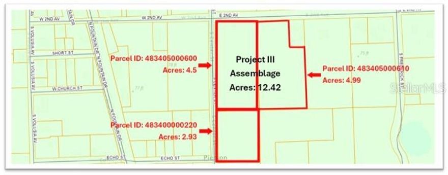 PROJECT III | COMMERCIAL ASSEMBLAGE | 3 LOTS | OWNER FINANCING AVAILABLE                                                                           The prime property at the corner of US-17 and 2nd East Ave in Pierson, Volusia County, is ideally suited for residential development, particularly townhomes or apartments. Its strategic location, robust infrastructure, and proximity to regional growth drivers, including the FDOT’s St. Johns River to Sea Loop Trail and the proposed Bass Pro Shops Resort (15–20 minutes away in Putnam County), make it a compelling long-term investment opportunity.

Key Highlights: Strategic Location. High-visibility corner lot on US-17 near City Townhall, T-Dewitt Taylor Middle High School, and Pierson Municipal Airport, ensuring accessibility and community integration. Approximately 15–20 minutes from the planned Bass Pro Shops resort in Putnam County, expected to drive tourism and housing demand.

Development-Ready Infrastructure: Equipped with on-site power, city water, two existing wells, and completed curbing, entrances, and exits, minimizing upfront costs and accelerating development timelines.

FDOT Trail Project is a 13.7-mile shared-use path along US-17, part of the 260-mile St. Johns River to Sea Loop Trail, will enhance connectivity and tourism. Project is funded and currently in design. FDOT will be using eminent domain to expand trail, which is approximately 12' of US17 frontage.  Projected Eminent Domain: 1,028 Linear Feet Frontage x 12’ = 12,336 Sq Ft x $120 = $1,480,320. would be paid directly to the property owner. MORE information available upon request.