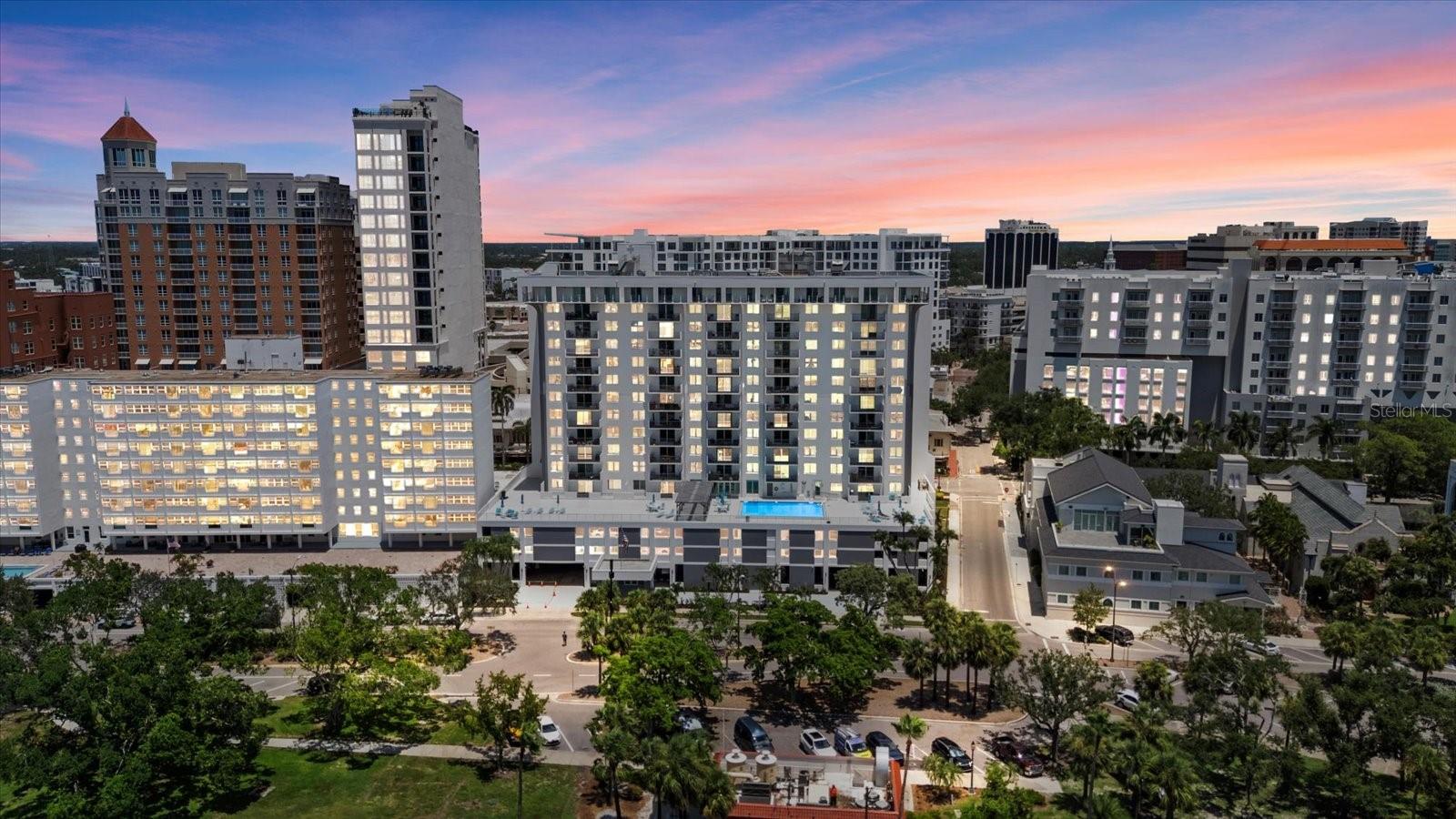 Experience the best of Sarasota in this 10th-floor residence at The 101 Condominium, offering sweeping Sarasota Bay views from your private balcony. This 1-bedroom, 2-bath home features an open-concept layout, spacious primary suite with en-suite bath, and a second full bath for guests. Just steps to Bayfront Park, Marina Jack, and downtown dining, shopping, and cultural attractions, it blends waterfront tranquility with unbeatable walkability. The 101 offers resort-style amenities including a heated pool, fitness center, clubhouse, and secure entry all with low HOA fees. Perfect as a full-time home, seasonal getaway, or investment property, Unit 10J delivers location, lifestyle, and stunning views.