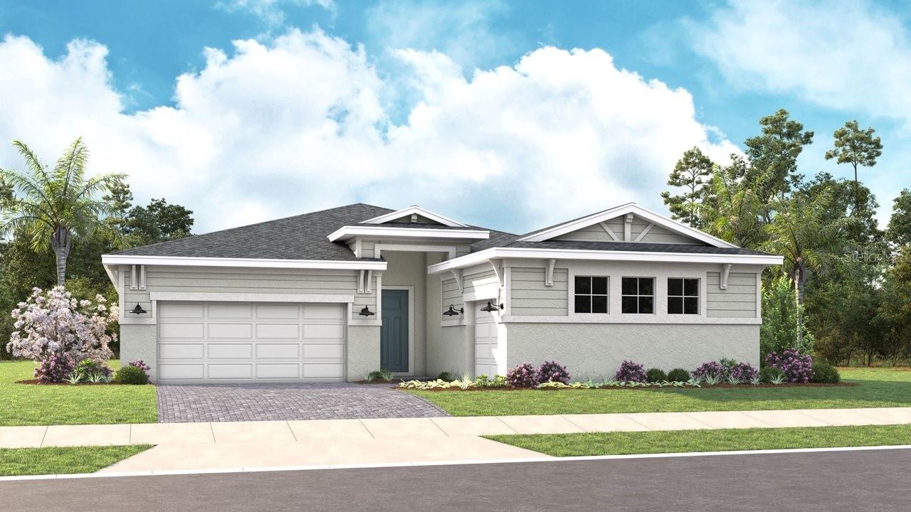Under Construction. ***NEW CONSTRUCTION***Model Photos used for reference* This exquisite Sarah floorplan features 3 spacious bedrooms, 3.5 bathrooms, a flex room, and a 3-car garage. The heart of the home is the gourmet kitchen, which boasts luxury quartz countertops, a 30” stainless steel gas cooktop, and a chimney-style exhaust hood. The kitchen also includes frameless European-style cabinetry, pot and pan storage drawers under the cooktop, and an extended dry bar, making it perfect for both everyday living and entertaining. The island kneewall panel wrap detail and upgraded cabinet crown molding add a touch of sophistication.
The 16’ x 8’ tall sliding glass doors in the Great Room open up to a spacious lanai, seamlessly blending indoor and outdoor living for the ultimate in relaxation and entertaining. A floor outlet in the Great Room provides additional flexibility for furniture arrangement.
The Owner’s Suite offers a true retreat with a deluxe shower in the bath, while frameless shower enclosures in both the Owner’s Bath and Bath 3 enhance the modern appeal. Tile to-the-ceiling in all bathrooms adds a touch of luxury, and upgraded plumbing fixtures complete the high-end finishes throughout.
Stylish laminate wood plank flooring flows throughout the main living areas, the flex room, and the Owner’s Suite, while a glass front door creates a welcoming entry. This home is designed with both elegance and functionality in mind, offering the perfect blend of luxury and everyday living.