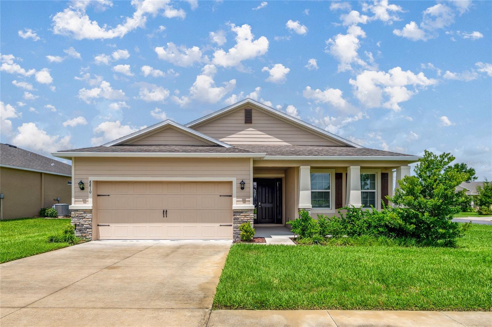Located in the 55+ gated community of JB Ranch in SW Ocala—where some residents may be under 55—this 2-bedroom plus office home offers comfort and low-maintenance living. The open layout features tile flooring, a modern kitchen with granite countertops, stainless steel appliances, and a walk-in pantry. The primary suite includes tray ceilings, laminate flooring, a walk-in closet, and a luxurious bath with dual sinks, tiled shower, and soaking tub. French doors open to a versatile office/den, and a screened lanai overlooks the private corner lot. Rent includes HOA fees, lawn care, and pest control. Community amenities include a pool, pickle ball courts and fitness center.