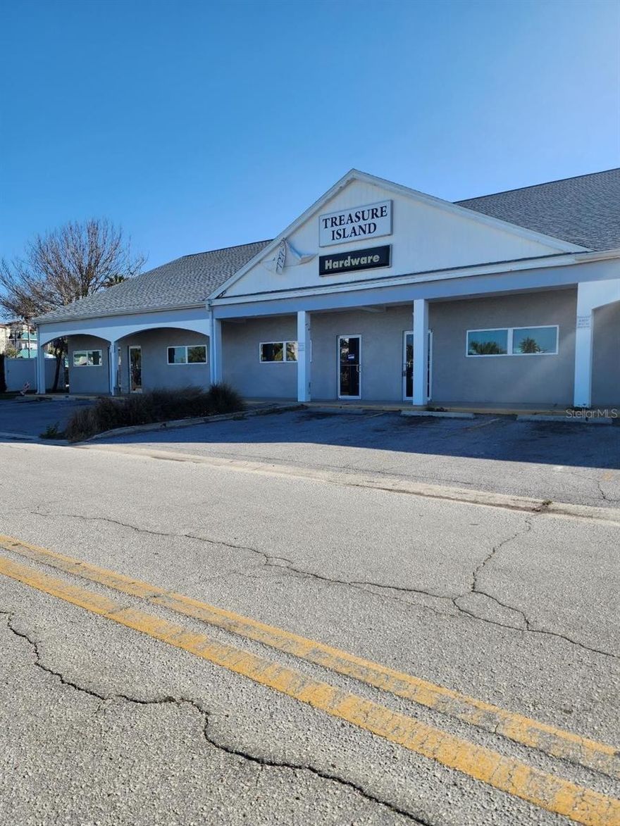 CHANGE OF PLANS brings a highly unusual and unique 10,000+ sq. ft, Treasure Island property back to the market. Consisting of 8 various sized, fully leased, entrepreneur-type office units situated on the second floor generating $4,476.00 monthly with a vacant ground floor consisting of approx.. 900 sq. ft of finished space (currently for rent) on north end and with the remaining 4,100 sq. ft. of first floor strategically laid out for a professional medical facility (ie: doctor, dentist, veterinary) type operation but the C-2 zoning allows for a plethora of additional operations including but not limited to retail, office (ie: insurance or real estate) and restaurants.  The metal studs are in place defining a possible layout which can be altered.  Lines for both sewer and water (new from the street in) are installed with cast iron removed and replaced.   Various electric upgraded and the very durable “DensGlass” sheathing (siding) installed on entire west side of building plus brand new hurricane resistant doors and windows. There are a total of 29 parking spaces with front and rear alley access on a lot measuring 99’ x 134’.  Brand new roof installed 1/10/25 with transferrable warranty.   New HVAC scheduled to be installed on second floor. Seller will consider leasing the raw space at terms and conditions to be negotiated.  Drive-by only please.