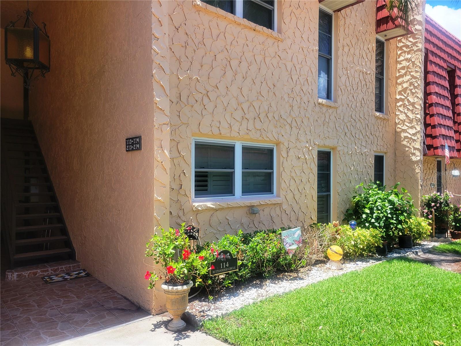 Ground floor unit updated and remodeled & just steps from the pool! This 2 bedroom unit is close to shops & beach with a remodeled kitchen, baths & living room with crown molding and hurricane windows throughout. Washer/dryer in utility closet, a/c approximately 6 yrs old and lots of other updates including a 2 car covered carport right outside your door! Perfect for year round residence or a seasonal retreat! Measurements are approximate.
