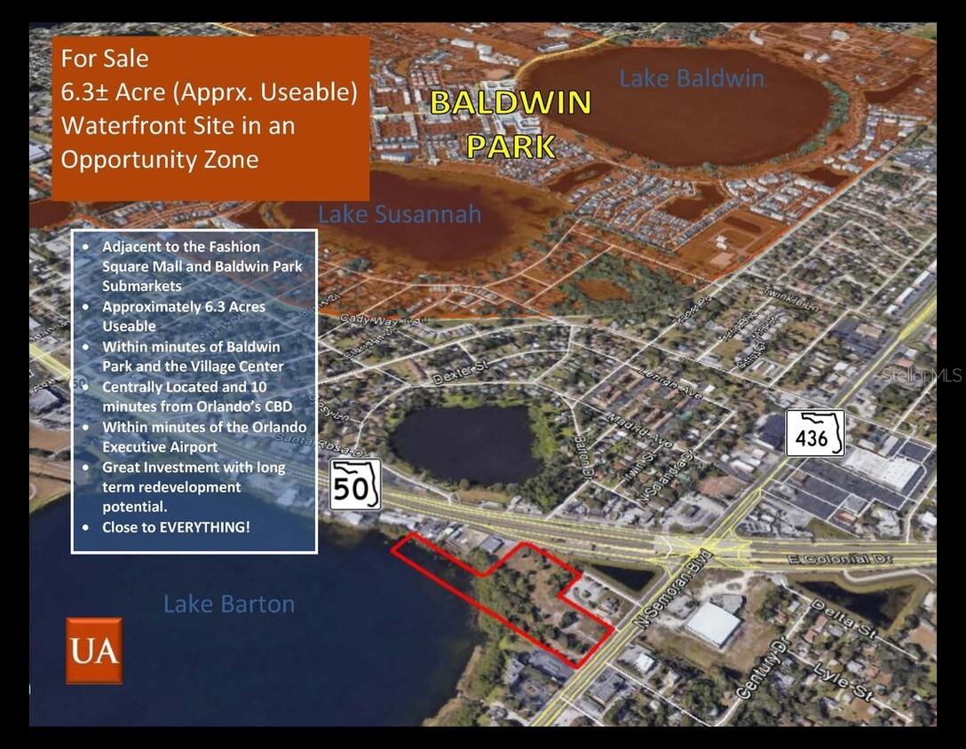 One or more photo(s) has been virtually staged. A beautiful piece of property that affords the buyer with a unique opportunity for a wide range of development product types.
how many parcels in Central Florida can boast high visibility along two such heavily traveled arteries than East Colonial AND Semoran Boulevard? The parcel does offer water frontage and access to Lake Barton.
Traffic counts per day on Semoran Blvd 57,500 Vehicles/Day, on Colonial Drive 60,500 Vehicles/Day, make this location an A+!
While an office development strategy is the simplest, the current market conditions and political climate of Orange County Planning And Zoning provide for a wide variety of development options. In addition, the recent completion of roadway improvements make this site an even better location for commercial uses. Ultimately, this property's proximity to Orange County Expressway system, Orlando International
Airport, Advent Health East Hospital, Orlando Health Hospital, Baldwin Park, Fashion Square Mall and downtown Orlando make it a strong development opportunity across a wide range of development disciplines.
OWNER MOTIVATED . BRING ALL OFFERS IN WRITING...