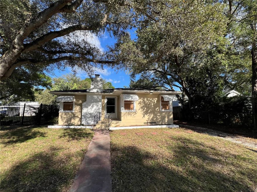 Don’t miss this affordable home in the heart of highly sought-after Dunedin, Florida! Located just a few blocks from the Pinellas Trail and 3/4 mile to the Dunedin Blue Jays Stadium. This charming mid-century 2-bedroom, 1-bath home sits on picturesque brick streets beneath mature oak trees. Inside, you'll find solid cherry wood cabinets, granite countertops, an updated bathroom, a breakfast bar, and original heart-of-pine flooring throughout most of the home, with tile in the back room.  The spacious backyard offers plenty of room to relax or entertain. With some TLC the detached 12x26 1-car garage has the potential to be a guest suite, studio, or workshop or just keep it as a garage.  Roof 2015,  HVAC/Ductwork 2015, Garage Door 2022, Water Heater 2015, Garbage Disposal 2025. This property is not in a flood zone and sustained no damage from Helene or Milton. Just minutes from downtown Dunedin, parks, dining, and Gulf beaches, this home is full of potential. Home was just freshly painted inside. Being offered As Is. Schedule your private showing today.