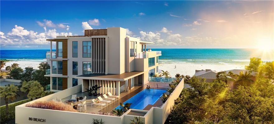 Under Construction. THIS NOW THE FINAL OPPORTUNITY AT 89 BEACH! Don't miss your chance! Now introducing our last unit at 89 Beach- at two story, nearly 3,100 sq ft masterpiece with walls of glass, two terraces, and forever beach views.  89 Beach is Siesta Key’s newest building and will offer six beautiful boutique residences set on one of the best beaches in the world. The setting is iconic Sunset Point- located just a stone’s throw from Siesta Village- which offers panoramic, awe-inspiring sunsets nightly. Designed by renowned architecture firm DSDG, this condominium offers a reimagined take on the traditional beach house. Unit 203 features floor-to-ceiling hurricane glass sliders and windows, a private unobstructed terrace for sunset viewing, tons of windows for natural light, and an open concept floorplan that allows for casual yet refined living. All units in 89 Beach come well equipped with gourmet kitchens, designer quartz counters and porcelain floors, smart home integration, and some of the finest finishes now on the market. Set behind a gated entry, 89 Beach will feature private cabanas for each owner, two-car garages, storage, a private, elevated pool with a Gulf view, resident’s gas firepit, and much more. Schedule your private sales presentation today to secure your spot to live on one of the most unique and picturesque sites the Gulf Coast has to offer.