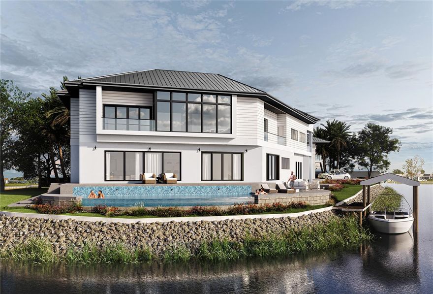 Exceptional Waterfront Lot in Prime Sarasota Location with designed home ready for you to build. Discover over a quarter acre of prime waterfront at the end of a prestigious cul-de-sac in an established boating community. This 13,500 SF lot boasts an impressive 300 feet of waterfront, offering breathtaking sunrise and sunset views with refreshing cross breezes from the water on both sides of the home.
Located just minutes from the heart of Sarasota, this rare homesite provides easy access to the Gulf beaches, a quick 10-minute boat ride to the Intracoastal Waterway, and close proximity to dozens of waterfront dining options. Top-rated schools, including Pine View, Riverview, and Philippi Shores, are nearby, along with upscale shopping, fine dining, and vibrant cultural attractions. Enjoy the convenience of a short walk to Phillippi Estate Park or a 10-minute bike ride to the beach. This is a unique opportunity to build your dream waterfront retreat in one of Sarasota’s most desirable locations!

ABOUT THE PROPOSED HOME FOR THE SITE:
Luxury Waterfront Estate – New Construction
This exceptional waterfront estate offers up to 6,000 SF of luxury living with over 300 linear feet of waterfront. Enjoy breathtaking sunrise and sunset views from your private balcony and panoramic water views from every room.
Designed for the most discerning buyer, this home features state-of-the-art luxury appliances and finishes, solid concrete construction, and hurricane-resistant design with all impact windows and doors. Smart home automation includes automated lighting and climate control for modern convenience.
The resort-style waterfront pool and spa create the ultimate outdoor oasis, while the rooftop sky deck offers a stunning vantage point for entertaining. A separate 700 SF guest house provides privacy for visitors, and the three enclosed garage spaces ensure ample storage for vehicles and watercraft.
Experience the pinnacle of waterfront luxury in one of Sarasota’s most sought-after locations!