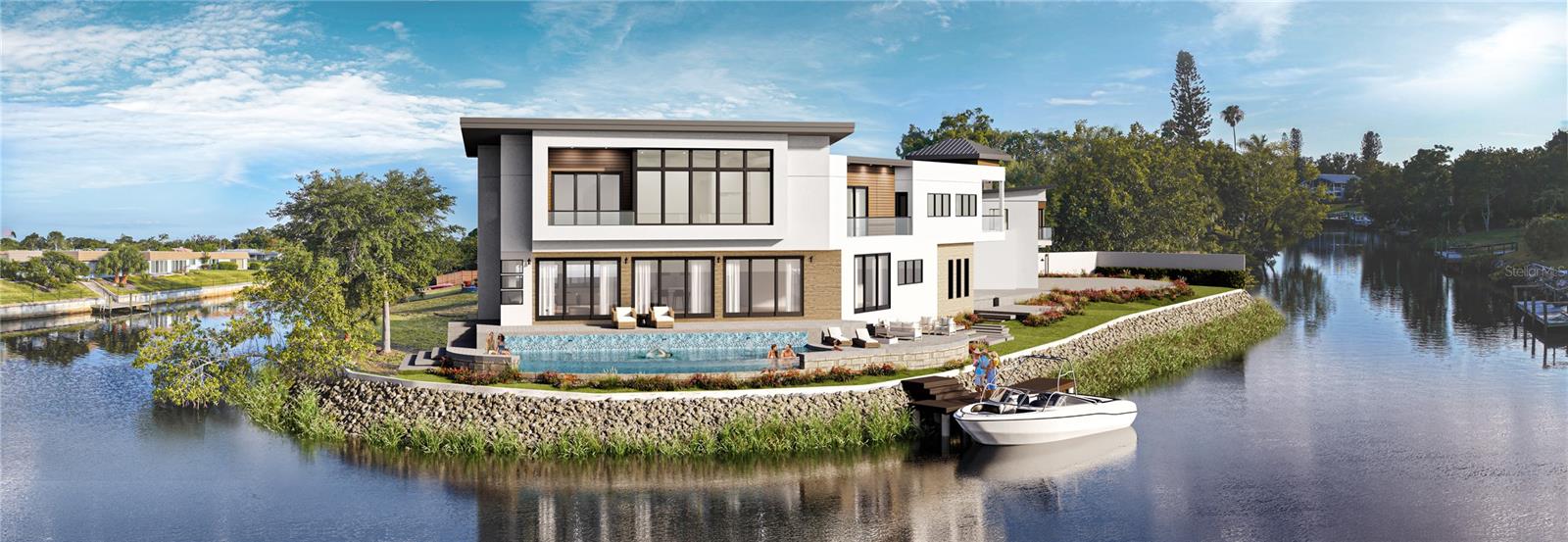 Exceptional Waterfront Lot in Prime Sarasota Location with designed home ready for you to build. Discover over a quarter acre of prime waterfront at the end of a prestigious cul-de-sac in an established boating community. This 13,500 SF lot boasts an impressive 300 feet of waterfront, offering breathtaking sunrise and sunset views with refreshing cross breezes from the water on both sides of the home.
Located just minutes from the heart of Sarasota, this rare homesite provides easy access to the Gulf beaches, a quick 10-minute boat ride to the Intracoastal Waterway, and close proximity to dozens of waterfront dining options. Top-rated schools, including Pine View, Riverview, and Philippi Shores, are nearby, along with upscale shopping, fine dining, and vibrant cultural attractions. Enjoy the convenience of a short walk to Phillippi Estate Park or a 10-minute bike ride to the beach. This is a unique opportunity to build your dream waterfront retreat in one of Sarasota’s most desirable locations!
ABOUT THE PROPOSED HOME FOR THE SITE:
Luxury Waterfront Estate – New Construction
This exceptional waterfront estate offers up to 6,000 SF of luxury living with over 300 linear feet of waterfront. Enjoy breathtaking sunrise and sunset views from your private balcony and panoramic water views from every room.
Designed for the most discerning buyer, this home features state-of-the-art luxury appliances and finishes, solid concrete construction, and hurricane-resistant design with all impact windows and doors. Smart home automation includes automated lighting and climate control for modern convenience.
The resort-style waterfront pool and spa create the ultimate outdoor oasis, while the rooftop sky deck offers a stunning vantage point for entertaining. A separate 700 SF guest house provides privacy for visitors, and the three enclosed garage spaces ensure ample storage for vehicles and watercraft.
Experience the pinnacle of waterfront luxury in one of Sarasota’s most sought-after locations!