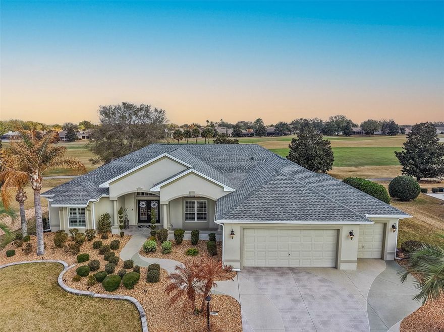 *GOLF FRONT *PREMIER CHATHAM MODEL HOME IN VILLAGE OF PENNECAMP  *PANORAMIC VIEWS  *LUXURY OUTDOOR LIVING
*ROOF 2025, *NO BOND, *SALTWATER POOL + *HOT TUB, *MOST FURNISHINGS INCLUDED *2013 GAS GOLF CART INCLUDED * WH 2019 * HVAC 2022

Welcome to a truly elevated standard of living in this perfectly positioned Premier Chatham model, set on a sprawling, GOLF-FRONT homesite in the highly sought-after Village of Pennecamp. Overlooking the #9 tee box of the Championship Hibiscus Golf Course, this exceptional property captures sweeping panoramic views, enhanced by its elevated setting and surrounded by lush, custom landscaping that creates striking curb appeal from the moment you arrive.

A grand double door entry welcomes you inside, where architectural detailing and thoughtful design immediately stand out. Plantation shutters throughout the home add timeless elegance, while volume ceilings and refined finishes create a light-filled, sophisticated atmosphere. The open-concept layout offers effortless flow between living and dining spaces, ideal for both intimate gatherings and larger-scale entertaining. The kitchen is beautifully appointed with granite countertops, abundant cabinetry, and convenient pull-out shelving, offering both style and function for everyday living.  PLANTATION SHUTTERS adorn the windows.  

The primary suite is a true retreat, featuring a large tray ceiling that adds dimension and elegance, along with generous space for a full bedroom suite and sitting area. The en-suite bath offers dual vanities, a walk-in shower with bench, and a spacious custom walk-in closet. Guest accommodations are equally well designed, including a front guest bedroom with base heating for added comfort, and a second bedroom that opens directly to the pool area through French doors, creating a seamless indoor-outdoor experience. Each guest room offers substantial built-in closet space.

Step outside to an expansive outdoor living environment where a large birdcage enclosure surrounds the SALTWATER IN-GROUND HEATED POOL  and SEPARATE HOT TUB. This private oasis is perfectly positioned to take in BREATHTAKING GOLF COURSE VIEWS  and Florida sunsets, offering multiple areas for lounging, dining, and entertaining in a serene setting.

Additional upgrades provide peace of mind and enhanced comfort, including a WATER HEATER replaced in 2019 and HVAC system updated in 2022, along with QUANTUM FIBER OPTIC SERVICE FOR HIGH SPEED CAPABILITIES.  The garage is equally impressive, featuring insulated doors, epoxy flooring, soaring 10-foot ceilings, and the convenience of MAGIC STAIRS leading to a stand-up attic space for exceptional storage.

Completing the package, most furnishings and a 2013 GAS GOLF CART INCLUDED , making this a truly move-in ready opportunity.

Located in one of The Villages’ most desirable neighborhoos, Pennecamp offers convenient access to Lake Sumter Landing Market Square, Brownwood Paddock Square, recreation centers, championship and executive golf courses, pools, walking trails, dining, and shopping. With its central location and beautifully maintained surroundings, this home delivers not only luxury and comfort, but a lifestyle that is second to none.

This is a rare opportunity to own a premier golf-front residence with elevated views, refined upgrades, and exceptional indoor-outdoor living in one of the most convenient  areas of The Villages.