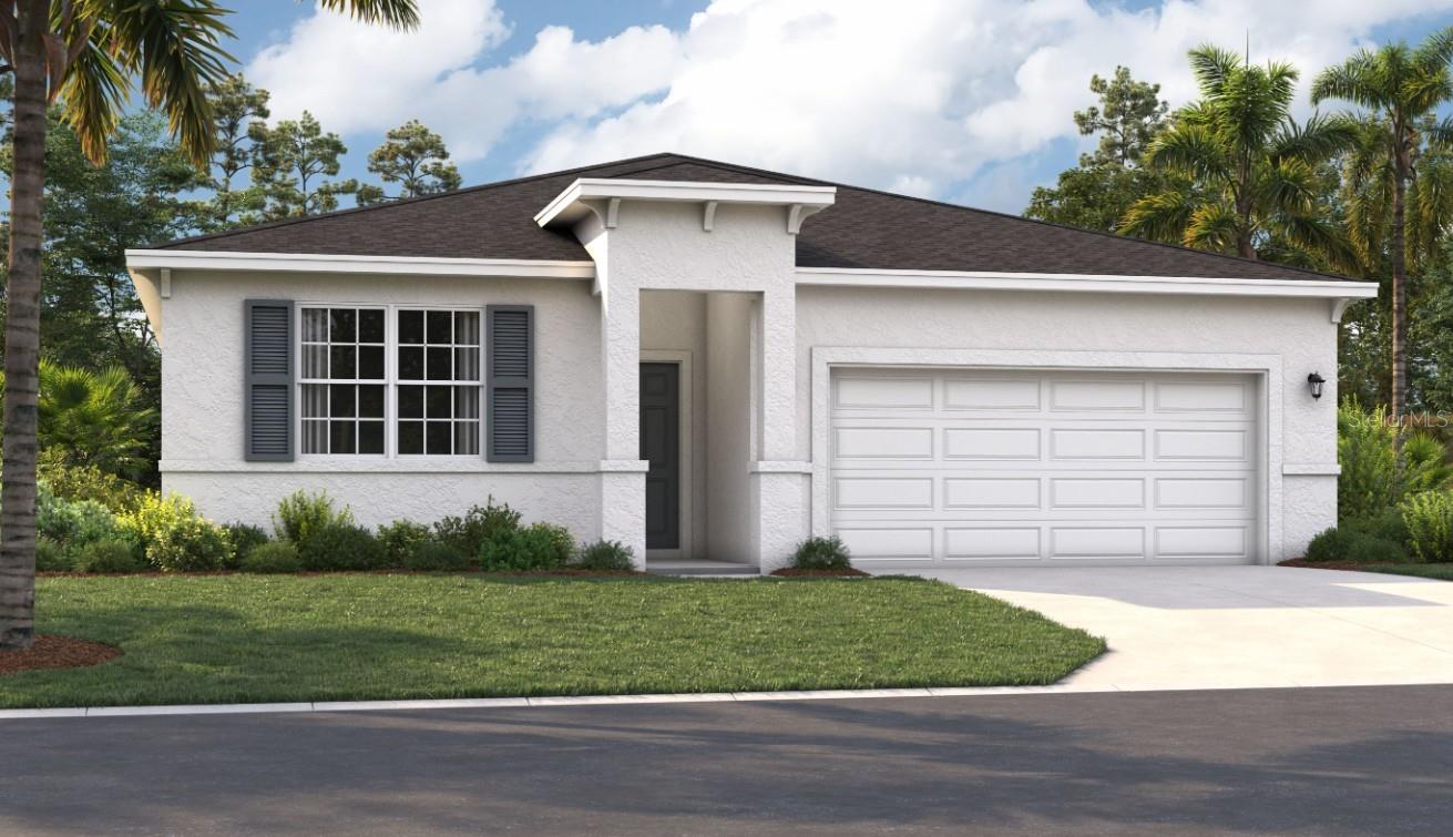 One or more photo(s) has been virtually staged. Under Construction. Located in the heart of scenic Polk County, centrally located between Orlando and Tampa, this neighborhood offers the perfect blend of comfort, convenience, and charm. Everyday essentials are accessible with the Haines City Mall and Publix just 8 minutes away. For relaxing weekends, you'll have plenty of outdoor recreation options, including nearby Lake Eva Community Park. If you're looking for something magical, Disney World is just 30 miles away. Commuting and day trips are also easy thanks to proximity to Highway 27 and I-4. Plus, at Scenic Terrace, you'll have access to fun-filled amenities like a refreshing pool, cabana, and playground.
The Juniper offers the perfect combination of modern design and practical living. From its spacious two-car garage to an inviting outdoor deck, this home accommodates all your living needs while keeping up with today's style standards. Three main-level bedrooms located at the front of the home have access to a double-vanity bathroom and a laundry room across the hall, all thoughtfully designed for comfort and convenience! Venture further into the open-concept kitchen and dining room, perfect for gathering for dinner parties or holiday feasts, and after dinner, take advantage of the spacious 17x17 living room for quality time. The roomy primary suite includes a private bath with split vanities, a walk-in shower, a closet, and a water closet. Enjoy all these features and the Florida sunshine from the enclosed patio.