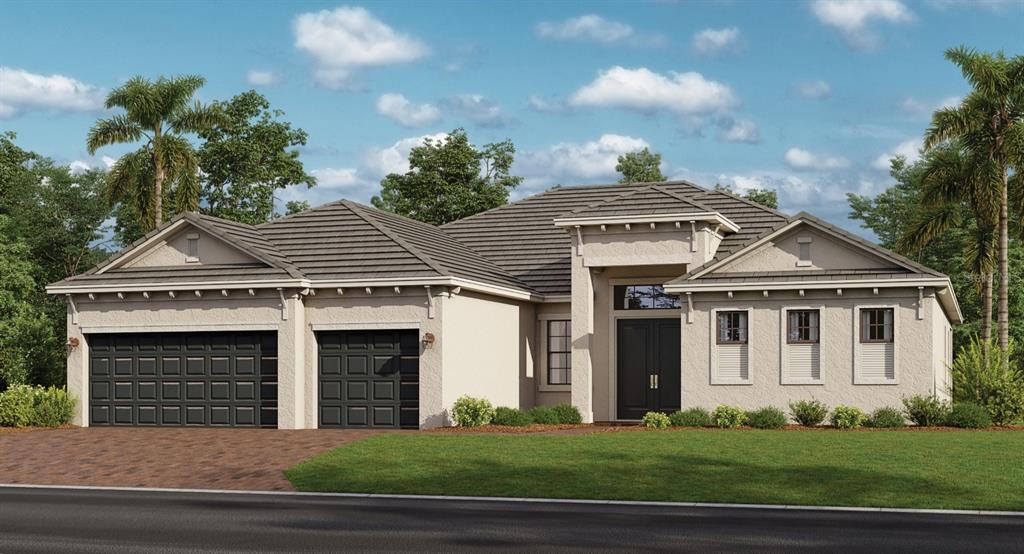 Under Construction. The three bedroom, three bathroom Sunset estate home delivers an airy, open floor plan ideal for entertaining. Enter through a formal foyer into an expansive great room with glass sliders leading to the spacious lanai. The kitchen with large island is every cook’s dream and marries the living space and formal dining room. This split-plan features an owner's suite retreat with two walk-in closets, dual sinks, standing shower and private entry to the lanai. On the other end of the home, an additional two bedrooms each boast their own full bath and ample storage. The home is complete with a cozy den, ideal for the home office or library. At 2,650-square-feet, The Sunset is the perfect place to grow your family. Additional options in home include quartz countertops, porcelain tile throughout, upgraded cabinetry and appliance package. Renderings, photos & virtual tour are of like model and are used for display purposes only. Estimated delivery date is Mar/Apr 2023.