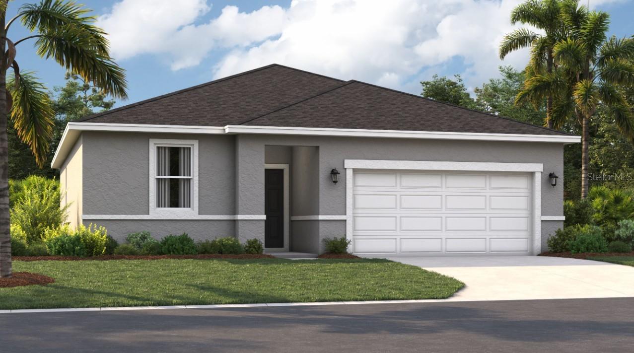 One or more photo(s) has been virtually staged. Under Construction. Located in the heart of Eustis and a short drive from downtown Mount Dora, Hidden Cove offers easy access to a variety of shopping, dining, and entertainment options. This peaceful, secluded neighborhood is surrounded by the stunning beauty of multiple lakes, including Lake Eustis, the focal point of the Harris Chain of Lakes, and West Crooked Lake, right next door. With numerous parks and golf courses nearby, you'll never run out of outdoor recreational opportunities. At Hidden Cove, enjoy the perfect balance of living in a private neighborhood near tranquil lakes, quaint downtown areas, and many local attractions.
The Portland is the perfect floorplan to take advantage of the Florida lifestyle. In this home, guests are greeted by a covered entryway that leads to a spacious living room on the main level. No matter where you are in this space, the open floor plan is a great place to entertain family and friends. The kitchen island allows for natural movement through the main level, keeping the kitchen as the focal point of the home. Two spacious bedrooms share a bathroom on the main level, and the true showcase of this home is the primary suite, which offers utmost luxury and privacy. It has everything you need with dual vanities, a large walk-in closet, and a walk-in shower. This home is an oasis for those looking for a new construction home, built for the way you live!