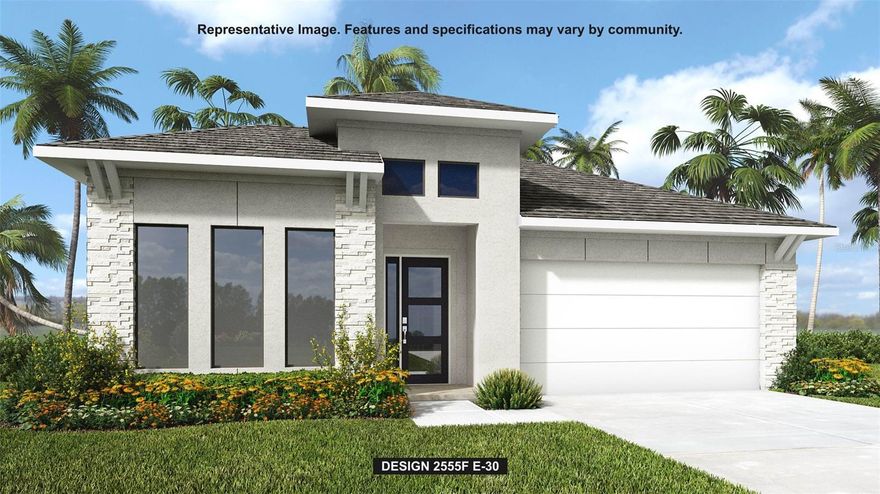 Under Construction. Step off the front porch and into a welcoming entryway with an extended tray ceiling that embraces the main hallway. French doors open into a secluded home office that overlooks the front yard. A full guest suite with a private bathroom and ample closet space is off the main hall. The kitchen features an island with built-in seating, a 5-burner gas cooktop, and corner walk-in pantry. The dining area flows from the kitchen to the connecting family room which offers plenty of natural light from its sliding glass doors and access to the backyard covered lanai. The primary bedroom has three large windows overlooking the backyard space. Double doors lead into the bathroom which hosts dual vanities, a freestanding tub, glass enclosed shower, and two walk-in closets. Two secondary bedrooms and the laundry room complete the floor plan. The drop zone is located off the two-car garage.