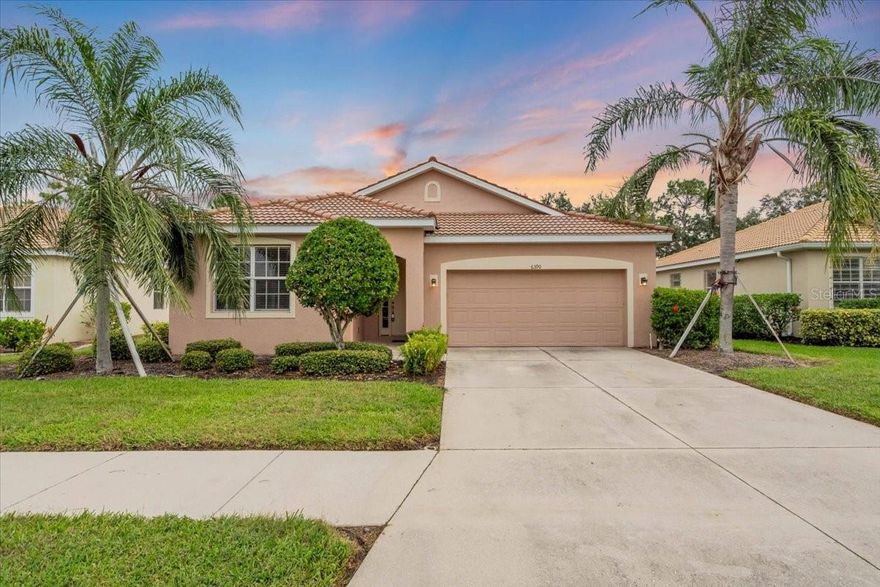 Awesome location! Great price! This stylish 1,840 sq. ft. 3-bedroom, 2-bathroom, 2-car garage home is located in a quiet and well-maintained community in North Port. This beautiful home has also just been freshly painted inside! The well-designed open-floor layout with split bedrooms offers an abundance of room and privacy. To your right, you will find a spacious elegant Master Suite with walk- in closet and a large bathroom with double vanities, a garden tub and a walk-in shower. Bedrooms Two and Three are on the left, tucked away down a hallway nook. You will love the well-appointed Kitchen with wood cabinets, a breakfast bar, a spacious Pantry and enhanced Appliances. There is a large living room with tray ceilings. The screened lanai is specially designed to provide you with the perfect secluded outdoor space. The spacious 2-car garage can accommodate your cars, golf carts, bicycles or kayaks. The US41 highway and I-75 are easily accessible from here. There is a local grocery store nearby, just minutes from golf courses, restaurants, nature parks on the Myakka River, WARM MINERAL SPRINGS, and a short drive to Englewood, Manasota, and Venice Gulf beaches. Talon Bay is a small and friendly community with fantastic amenities and low fees. It features tennis courts and a public kayak and canoe dock. It has a beautiful clubhouse with a spacious heated resort-style pool, a gym, a small library and a card room, an event room and a covered barbecue area. Amazing views of sparkling waters, manicured lawns, beautiful homes.  Buy your own piece of paradise!