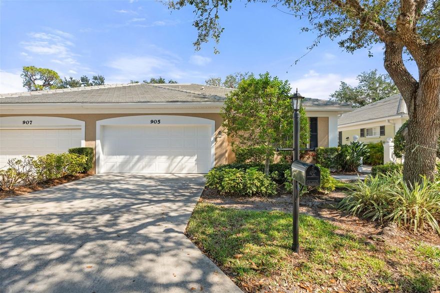 Welcome to 905 Barclay Court, where you can live and play in a resort-style golf community in the heart of Venice, Florida—with access to three community pools! This beautifully maintained 3-bedroom, 2-bath Villa with a 2-car garage is located within the highly desirable Plantation Golf & Country Club.

The bright, open floor plan offers generous indoor and outdoor living spaces filled with natural light. The kitchen features ample cabinetry and a charming breakfast nook overlooking the screened lanai and private, landscaped backyard—perfect for morning coffee or evening relaxation. Enjoy the Florida lifestyle with two private screened lanais, ideal for soaking up the sunshine year-round.

The spacious primary suite includes a walk-in closet and an en-suite bath with dual sinks and a walk-in shower. Two additional bedrooms provide flexibility for overnight guests, a home office, or hobby space.

Major updates provide peace of mind, including a tile roof (2022), new lanai screens (2022), garage door opener (2022), tile flooring in the living room (2020), water heater (2020), air conditioner (2017), and washer/dryer (2023). Built with solid block construction and not located in a flood zone, this home offers comfort and security whether you’re here seasonally or full-time.

The St. Andrews neighborhood location places you minutes from shopping, churches, parks, top medical facilities, and everyday conveniences. You’re also just a short drive to Historic Downtown Venice, pristine Gulf beaches, Dog Beach, Wellen Park, dining, and entertainment. With easy access to I-75 and five nearby airports, travel is effortless.

Optional Plantation Golf & Country Club memberships are available, offering championship golf, tennis, pickleball, dining, and a vibrant social calendar. Don’t miss this opportunity to own a low-maintenance Villa in one of Venice’s most sought-after communities—your piece of paradise awaits!