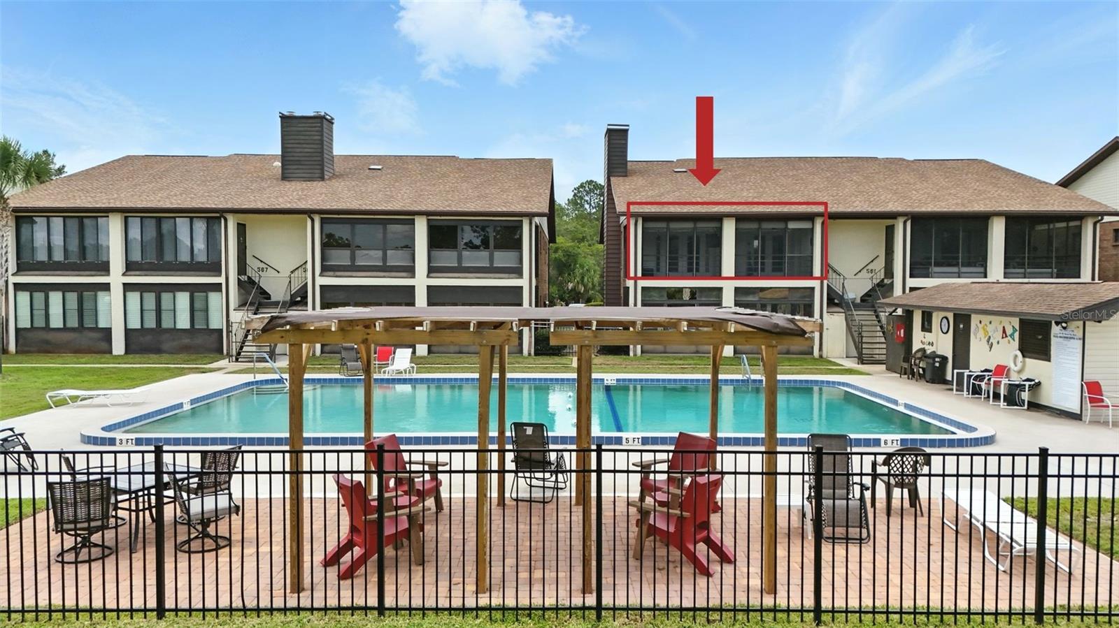 Experience Serene Living at Sunset Gardens in Deltona!
Welcome to one of the most beautiful units in the community—a bright and spacious 2BD/2BA condo offering peaceful pond and conservation views from your oversized screened Florida room. Facing west, this space captures the most beautiful sunsets, making it the perfect spot to unwind at the end of the day. Enjoy direct access to the community pool and tranquil surroundings just steps from your door.
Step inside to find a thoughtfully designed open floor plan featuring vaulted ceilings with a charming wood beam, a cozy wood-burning tile-surround fireplace, and elegant wood laminate floors throughout the main living area. French doors lead from the living space to the expansive Florida room, perfect for year-round enjoyment.
The gourmet kitchen is a standout with custom cabinetry, granite countertops, a stylish glass tile backsplash, stainless steel appliances, and a center island with breakfast bar seating—ideal for casual meals and entertaining.
Your primary suite is a relaxing retreat with crown molding, private lanai access through French doors, and a beautifully updated en-suite bath with dual split vanities and a tiled walk-in shower. The second bedroom is also generously sized and conveniently located near the second full bath.
This unit includes thoughtful additions such as a water filtration system installed at the kitchen sink, hurricane shutters on the balcony, and an extra storage space conveniently located downstairs by the stairs.
The HOA covers the roof, cable, internet, and pest control, providing peace of mind and added value. Security cameras are installed around the building and parking lot, with HOA-monitored access for enhanced safety. Plus, the HOA president lives just a few buildings away, ensuring responsive community oversight.
This condo also includes two assigned parking spots located right in front of the unit, along with ample visitor parking for guests.
Outside your doorstep, enjoy easy access to local parks, scenic walking trails, lakeside activities, and nature preserves. For those who appreciate history and the arts, nearby attractions include the Deltona Arts & Historical Center, the Enterprise Museum, and the Veterans' Memorial Museum—all just a short drive away. You're also minutes from shopping, dining, and major highways, making day trips to Daytona Beach or Downtown DeLand a breeze.
Whether you're a first-time buyer, downsizing, or seeking a solid investment, this Sunset Gardens condo on Belltower Ave delivers comfort, convenience, and lifestyle.
Schedule your private showing today!