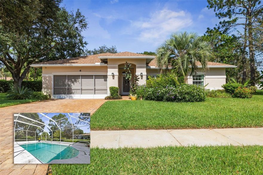 You must check out this beautiful pool home located in a very desirable community called the Hamptons in Palm Coast, Fl.  There are 3 bedrooms and 2 baths.  The home has a split plan layout with the primary suite on one side and the guest area on the other side giving everyone privacy if needed.  As you enter the 2272 sq ft home, you step into the spacious but cozy living room/dining room area. The dining room connects to the large eat in kitchen/family room.  The kitchen has plenty of storage and counter space.  Both the dining room and kitchen have large sliding glass doors, adding lots of light and access to the pool area giving it a great flow for entertaining.  The primary suite is located on one side of the home and has a large walk-in closet, a large linen closet and great views and access to the pool area through the sliding glass doors.  The primary bath is very large with a garden tub and separate shower. There is a total of 3 bedrooms but one of the guest bedrooms is so large that it could easily be converted into 2 rooms, there already are double closets on each side, this would give the home a total of 4 bedrooms.  The guest bath is a good size and has access to the pool area.   You will enjoy sitting and relaxing by the beautiful screened in pool area which is surrounded by park-like grounds. The beauty of this yard can’t be beat.  There is an abundance of flowering plants giving a very tropical feel. As well as established shade trees.   This also features a paver driveway giving it great curbside appeal and an upgraded appearance. This home is located on a very large corner lot with 23912 sq ft . Some of the great features of this neighborhood are streetlights, sidewalks, tree lined streets and well-maintained lawns as well as underground utilities.  The neighborhood is located close to schools, shopping, medical facilities including a new hospital and major highways.  
More outside features include sliding screen doors in the garage and rain gutters in the front and back. 
The roof was replaced in 2022, the A/C was replaced in 2020, and 10 new windows were installed in 2023.  The home is very well maintained in and out.  
Washer and dryer do not convey.  Even though the washer and dryer area as located in the garage now there is a double closet in the hallway that could easily be converted into a laundry room with plumbing access behind it from the guest bathroom.  
This home is sold as is.
