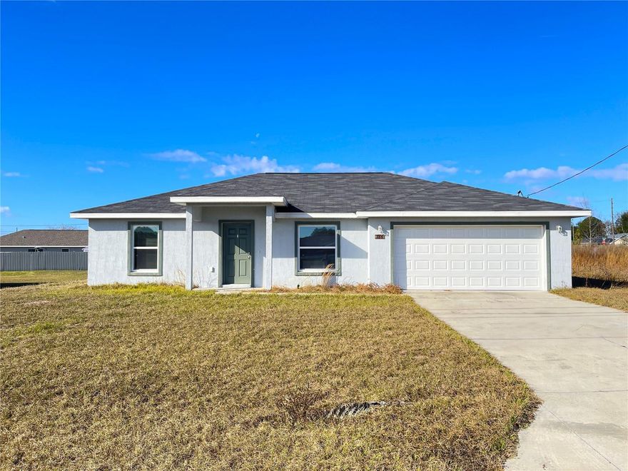 Built in 2020, NO HOA, NO CDD, this beautiful 3 bedroom, 2 bathroom home offers the perfect blend of modern style and everyday comfort.  Tucked away in the peaceful Silver Springs Shores community, it features nearly 1,345 square feet of bright, open living space designed to feel warm, inviting, and effortless. The split floor plan provides the ideal balance of openness and privacy, making the home feel both spacious and functional. The modern kitchen flows seamlessly into the main living areas, creating a natural gathering space for entertaining or relaxed evenings at home. Spacious bedrooms provide a calming retreat, while the large backyard gives you endless possibilities to create your own outdoor escape, from weekend barbecues to quiet mornings with coffee. Conveniently located near shopping, schools, and parks, this move in ready home combines tranquility with everyday convenience. This is the kind of place that instantly feels like home. Schedule your private showing today!