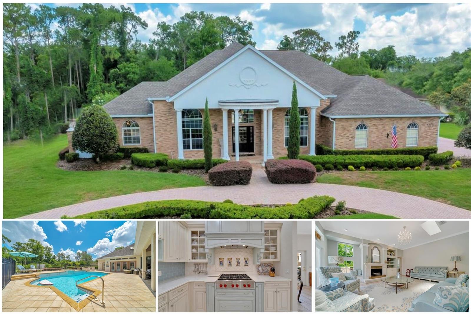 A HOME STRAIGHT OUT OF A FAIRYTALE. Set behind the GUARDED GATES of an exclusive community on a HALF-ACRE LOT WITH RIVER ACCESS, this professionally designed home enchants with high-end finishes and a CHEF'S KITCHEN so stunning, it feels like a dream come true. Set on a quiet cul-de-sac, this brick-front beauty offers 3 BEDROOMS plus an OFFICE, soaring ceilings, TRAVERTINE AND HARDWOOD FLOORS, and a HEATED POOL that feels more like a private boutique hotel escape than your own backyard. A brick paver CIRCULAR DRIVEWAY offers a warm welcome for guests, leading to a classic brick façade with columns flanking the front entry and a front porch overlooking a peaceful water feature and fountain. A second paver driveway leads to the side-entry garage, perfect for owners' everyday coming and going. Step into a grand foyer with soaring ceilings and travertine floors that set the stage for what's to come. The elevated formal living room makes a statement, while the formal dining room sits just beside it, both spaces glowing under gorgeous designer lighting. And then there's the kitchen—the true heart of this home and nothing short of spectacular. Completely renovated just a few years ago, it's a dream for anyone who loves to cook or entertain. SOLID WOOD CABINETS add classic beauty, paired with QUARTZ countertops that shimmer with timeless style. A custom hood crowns the WOLF GAS COOKTOP, while DOUBLE FRENCH OVENS stand ready for any grand gathering. There's a SUB-ZERO REFRIGERATOR, a wine refrigerator, and not just one full dishwasher, but also two dishwasher drawers to make cleanup feel like magic. And the TWO ISLANDS are impressively large, offering plenty of space for prepping, serving, or gathering with friends and family. The kitchen opens to the family room, where French doors lead out to the pool, and a GAS FIREPLACE WITH STONE SURROUND serves as the focal point. Just off the kitchen, there's also a small courtyard that brings a bit of the outdoors in. Ready to feel like royalty? The primary suite is fit for a princess, with hardwood floors and French doors that open to the lanai for a bit of morning sunshine or evening breezes. There are two roomy walk-in closets for all your wardrobe treasures. And wait until you see the bathroom—there's a soaking garden tub ,a walk-in shower that looks out to a SECRET GARDEN through a window, and beautiful hand-painted murals that bring the entire space to life. Just outside the primary bedroom, there's an office for work or quiet time. The split floor plan places two guest bedrooms on the opposite side of the home. One has an ensuite bath, while the other shares a bathroom that also doubles as the pool bath. Step outside, and the magic continues. A heated pool with a spillover SPA sparkles in the sun, while an OUTDOOR KITCHEN with a gas grill and bar seating is ready for gatherings. There's even an outdoor shower and a built-in open-flame grill. Beyond it all, the backyard feels like a hidden escape, with mature trees, lush greenery, and statues that add a touch of wonder. The property backs up to the WEEKI WACHEE RIVER, offering a beautiful natural backdrop. And living here means enjoying more than just the home—the community features a GUARDED GATE ENTRY, TENNIS AND BASKETBALL COURTS, and even a PRIVATE BEACH along the river. It's the kind of place that makes everyday life feel a little more special. NO CDD FEES AND NO FLOOD ZONE!