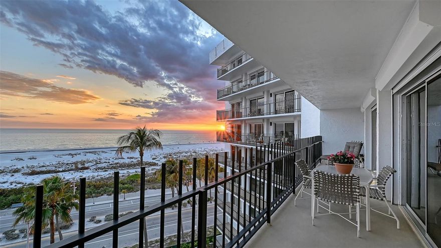 Location, location, location! Unobstructed Lido beach and ocean views from every room, coupled with a short walk to the pleasures of St. Armands Circle and glorious sunsets, make this fully furnished, turn-key two-bedroom, two-bathroom condominium on the 7th floor hard to beat. The entrance leads into an expansive, open concept living room, dining room, and kitchen, which opens onto the 40' balcony with fabulous panoramic ocean views. The kitchen features stainless steel appliances and granite countertops with space for bar stools to enjoy informal meals and the ocean views. The spacious king-size primary bedroom has private sliding doors opening onto the 40' long balcony, a built-in cabinet and desk and an en-suite bathroom with a shower and walk-in closet. A comfortable, versatile second bedroom features a wall of built-in shelves and sliding doors that open onto the balcony. There is a fully renovated second bathroom with a shower.  A useful walk-in closet off the entrance offers great storage and completes this home. The unit has a new hot water heater, upgraded electrical panel, and new carpeting in most rooms.  St. Armands Towers South was recently renovated with newly carpeted and painted hallways and a remodeled clubroom featuring a full kitchen, library and fitness room. Full laundry facilities are on every floor, and the building has onsite management and a maintenance supervisor. The condominium is pet-friendly (pets up to 25 lbs are allowed). The heated pool and newly planted lush tropical garden provide a peaceful oasis. Cross the street onto the fine sands of Lido Beach or walk a few minutes to the many wonderful restaurants and shops of St. Armands Circle. Downtown Sarasota with its fabled cultural scene is a short drive away by car or the Trolley Shuttle.