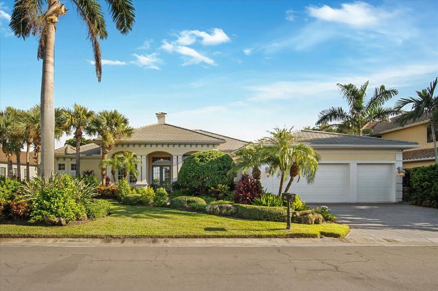 Imagine a picturesque John Canon home nestled within the exclusive gated community of the Island at Riviera Dunes, positioned on a double lot with expansive water frontage on the beautiful Manatee River. This luxurious residence offers breathtaking views that stretch across the horizon, showcasing water views and the beauty of the surrounding landscape. Designed with meticulous attention to detail, the home embodies a blend of elegance and modern comfort. Its architecture is characterized by clean lines, large windows, and spacious outdoor living areas that seamlessly merge with the interior spaces. The exterior features pristine landscaping, enhancing the property's allure and creating a tranquil oasis. Inside, the interior spaces are thoughtfully crafted with high-end finishes and sophisticated décor. From the gourmet kitchen, and the inviting living areas, to the tranquil primary ensuite, every room exudes a sense of luxury and warmth. Floor-to-ceiling windows frame stunning views from almost every room allowing the natural light to illuminate the space throughout the day. One of the most coveted features of this home is its deeded 62-foot boat slip in the neighborhood marina located right across the street from the residence. Not only does this deep-water hurricane shelter basin provide the deepest and most secure harborage in the area, but it also ensures direct access to Tampa Bay, the Intercoastal Waterway and the Gulf of Mexico. This prime location offers endless possible boating adventures for the avid yachter. The outdoor living spaces are designed for relaxation and entertainment, a sparkling pool, hot tub and outdoor kitchen create a fabulous retreat. Southern exposure at the back of the property provides steady warmth and light without the blazing heat of direct morning and afternoon exposure. Watch the sunset and sunrise from the private waterfront patio. Launch paddle boards and kayaks from the private beach or wade in and cast a line from your private beach area. Whether enjoying a quiet evening or hosting gatherings with friends and family, the outdoor areas offer the ideal setting for every occasion. Located within a private gated community, residents of the Island at Riviera Dunes enjoy exclusive amenities and a sense of security, ensuring a peaceful and prestigious lifestyle. With its prime waterfront location, stunning views, and luxurious amenities, this John Cannon home epitomizes waterfront living at its finest, promising a lifestyle of unparalleled beauty and comfort