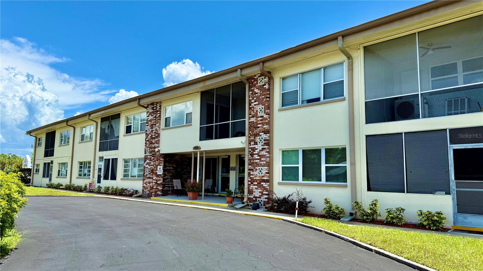 You don't have to be 55, to buy this unit! Prime Location, Exceptional Value! Welcome to a quaint over-55 community featuring 18 units nestled in the sought-after Gateway area. This hidden gem offers unparalleled convenience with proximity to shops, buses, the library, Fossil Park, and swift access to downtown St. Pete and I-275, along with two nearby airports. What's more? This efficiency includes a convenient carport #206. Step into a well-appointed kitchen with plenty of cabinet space. The spacious living room is bathed in natural light, and a sliding door opens to a screened balcony, providing an ideal spot to unwind and enjoy a pleasant evening breeze. Each unit comes with its designated storage area, and the on-site laundry facility on the first floor. Notably, The Golden Flamingo, an exclusive 55-plus community, fosters a serene environment by disallowing rentals or pets. If tranquility is your preference, look no further—this is the perfect place for you. NO damage from either hurricane!