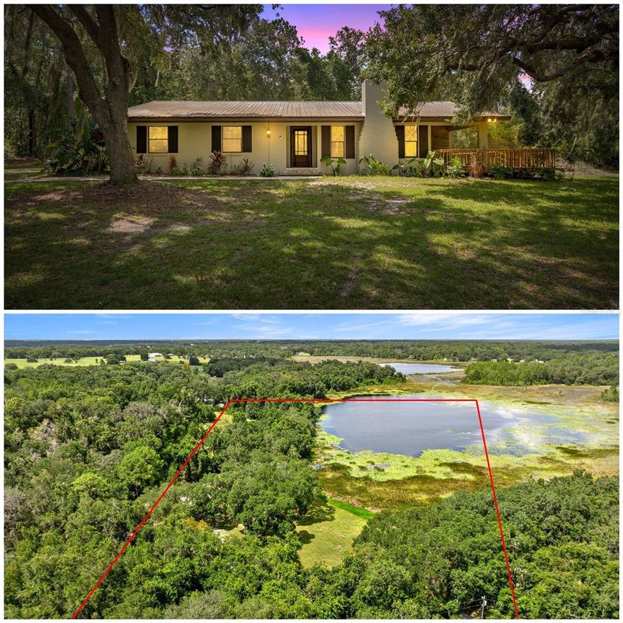 Your own slice of Florida paradise is waiting! 

This 8-acre lakefront oasis is tucked away in rural Florida on one of the best bass-fishing lakes in the region. Zoned A1 and unincorporated, you can bring your horses, pigs, chickens—whatever your heart desires. Launch your johnboat, airboat, or paddle craft right from your backyard and soak in pure Florida bliss along your private stretch of lakefront. Afterward, enjoy time at your private shooting range right on the property.

The recently refreshed wrap-around deck gives you sweeping 180° views of the lake—perfect for sunrise coffee, evening barbecues, or simply counting your blessings. An XL detached garage with second-floor storage offers plenty of room for toys, tools, and all the extras. You’ll also have easy access to nearby trails for four-wheelers, side-by-sides, ATVs, and more.

Inside, the spacious primary suite features private porch access overlooking the lake. Two additional bedrooms are set on the opposite side of the home in a desirable split floor plan. The large, open living area is filled with natural light and gorgeous lake views through big windows. Gather around the stone fireplace as golden hour settles over the water, or step outside through the sliding glass doors to the wrap-around deck.

A converted garage bonus room with an oversized closet adds flexibility—ideal as a game room, man cave, or guest suite. The indoor laundry room (washer and dryer included) and durable flooring—ceramic tile throughout the main living area and luxury wood-look tile in the bonus room—add both comfort and convenience.

The kitchen and bathrooms all feature granite countertops, while the primary ensuite includes a luxurious walk-in stone shower, private water closet, and spacious closet.

Your dream home... A wedding venue.... A vacation spot... The possibilities are endless here. 


This piece of natural Florida won’t last long—schedule your showing today!

Part of property classified as PEM1F.  Buyers to verify all information.