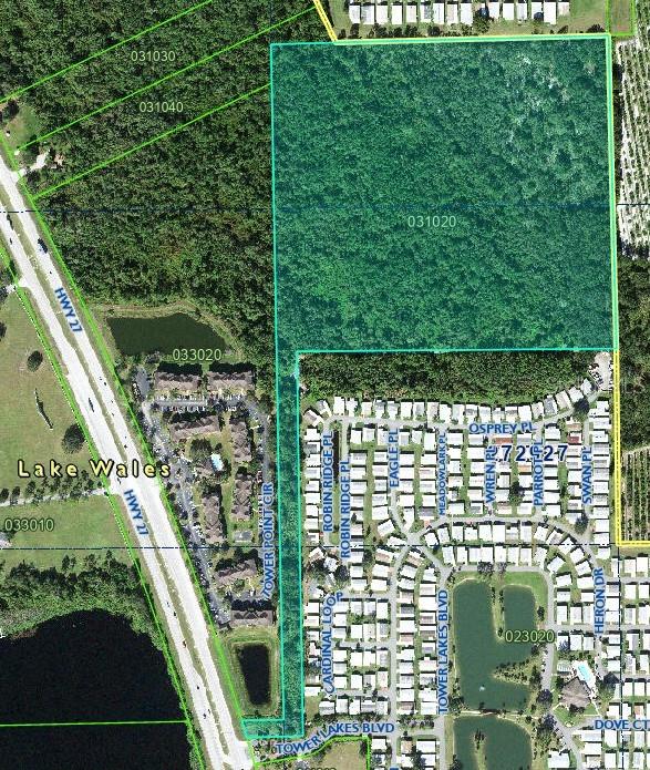 Undeveloped vacant residential land, un-platted. Secluded residential potential for one or more home sites. 13.5 Acres Upland, 26.5 Acres Wetland, FEMA zone AE and X. Land is wooded, with some wetlands, and within limits of City of Lake Wales. Access via 1,500 linear foot easement. Neighboring a manufactured home community, multi-family apartments, The Vanguard School, and Lake Wales Chrysler Dodge Jeep dealership.
