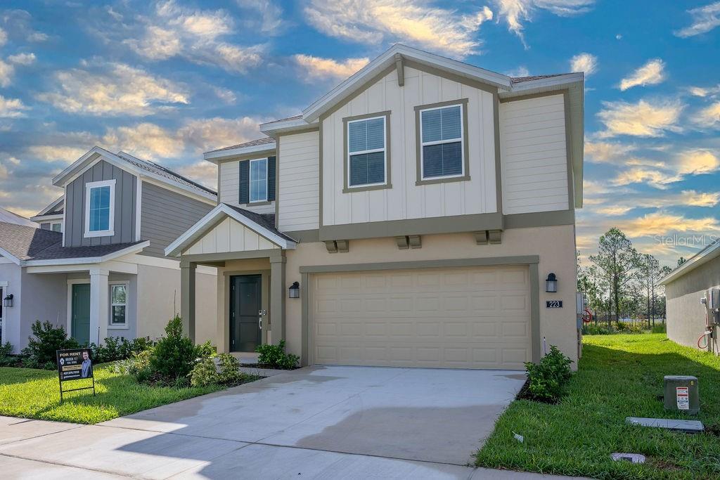 BEAUTIFUL LAKE VIEW! Astonia is a masterplan community of new single-family homes for sale in the fast-growing city of Davenport, FL. The construction of this beautiful single-family home is almost finished. Residents enjoy easy access to world-class theme parks. With four bedrooms, two and a half baths, this home offers an open floor plan with a great room, dining room, and kitchen with a large island. The kitchen features ample counter space and a generous pantry. The second floor includes an owner's retreat featuring an owner's bath with a large walk-in shower and a spacious walk-in closet. Three additional bedrooms, a bathroom, a spacious loft, and a laundry room finish off this beautiful home. This home comes fully equipped with new appliances, quartz countertops throughout, and tile flooring in the wet areas. The property comes unfurnished. Also, the house is equipped with solar panels, making it an environmentally-friendly and energy-efficient oasis.