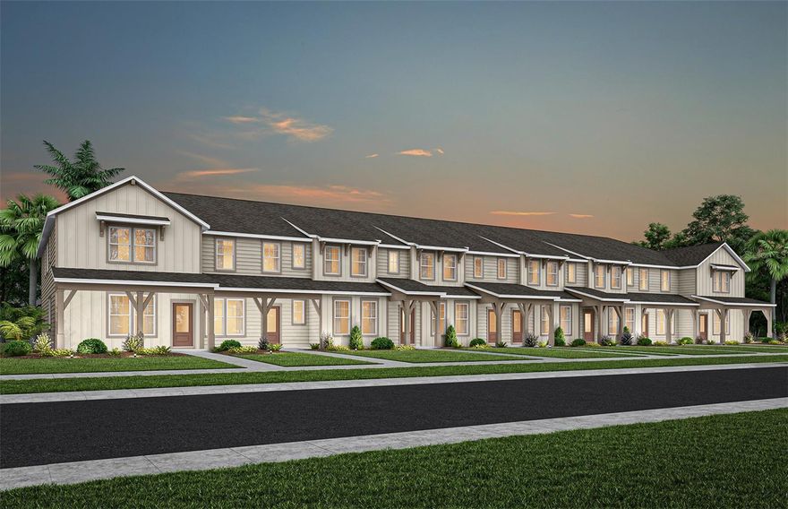 Discover Silverleaf Oaks in Winter Garden! This new home community will feature a collection of single-family and townhomes in desirable Horizon West. Located in the heart of Orlando’s attractions, residents will enjoy an array of amenities, including a resort-style pool, cabana, and playground – without a CDD. Plus, minutes to shopping, dining, and entertaining - Now Open!
Introducing the Julep Exterior unit townhome, a new construction home that seamlessly combines luxury and convenience. This modern townhome features 4 bedrooms, 2 full bathrooms, a powder room, and a 2-car rear-facing garage, all complemented by our Move-In Ready appliance and window blinds package. The first floor is designed with entertaining in mind, offering an open-concept kitchen, café, and gathering room that flow together effortlessly. The chef-inspired kitchen is a highlight, featuring a large center island, a spacious storage pantry, white cabinetry, a decorative tile backsplash, quartz countertops, and stainless-steel appliances, including a refrigerator. The first-floor powder room adds an extra layer of convenience for guests. The entire first floor, including the kitchen, café, gathering room, and powder room, is finished with elegant wood-look luxury vinyl plank flooring for both style and easy maintenance. At the end of the day, retreat to your private oasis on the second floor. The Owner’s Suite offers a spacious walk-in closet and a luxurious en suite bathroom with a double-sink, quartz-topped vanity and a glass-enclosed shower. Three additional bedrooms, a secondary bathroom, and a linen closet for added storage are located on the opposite side of the floor, ensuring privacy and plenty of space. Soft, stain-resistant Shaw brand carpet adds comfort to the stairs and bedrooms, creating a cozy atmosphere throughout. In the bathrooms and laundry room, you’ll find beautiful tile. With thoughtful design, high-end finishes, and a focus on everyday convenience, the Julep townhome is a perfect blend of style and practicality, offering a truly elevated living experience.