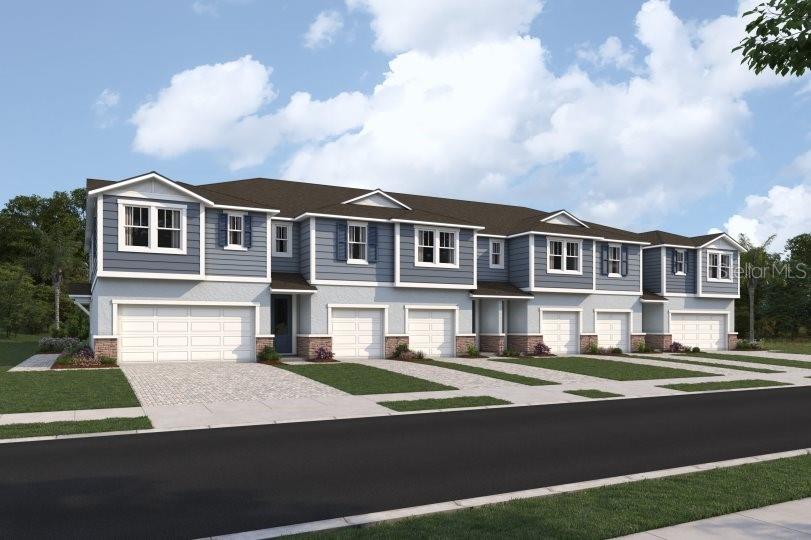 Under Construction. Welcome to the Lakewood, a thoughtfully designed 1,691 square foot townhome that offers the perfect blend of comfort, style, and functionality. Featuring three bedrooms, two full bathrooms, a convenient powder room, and a one-car garage, this home is ideal for modern living.
Step inside to an inviting open-concept main floor that seamlessly integrates the kitchen, dining, and great room areas—perfect for entertaining or everyday life. The L-shaped kitchen is a chef’s delight, boasting quartz countertops, a walk-in pantry, and a generous island with a flush breakfast bar that comfortably seats four. Just beyond the great room, glass sliders lead to a covered lanai, creating a bright and airy extension of the living space. The lanai also includes a handy storage closet, ideal for stashing seasonal items or outdoor gear. The powder room is conveniently located just off the foyer for guests.
Upstairs, the landing area provides access to the laundry space and a linen closet for added practicality. The two secondary bedrooms are positioned on one side of the home and share a spacious full bathroom. One of these bedrooms even includes a cozy seating area, making it perfect for guests or a private retreat.
The owner’s suite offers a luxurious escape with a dual-sink raised vanity, glass-enclosed shower, private water closet, and a large walk-in closet that provides ample storage.
Designed with energy efficiency in mind, the Lakewood includes a hybrid hot water heater and is rated with a HERS (Home Energy Rating System) score, ensuring lower utility costs and environmental impact. Thoughtful exterior touches such as paver driveways, walkways, and lanais add curb appeal and long-lasting durability.
The Lakewood combines smart design and elegant finishes to offer a lifestyle of comfort and convenience—welcome home. Photos, renderings and plans are for illustrative purposes only and should never be relied upon and may vary from the actual home. Pricing, dimensions and features can change at any time without notice or obligation. The photos are from a furnished model home and not the home offered for sale.