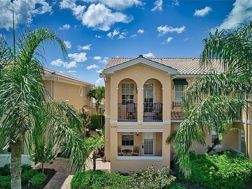 Village Walk townhome on Palmer Ranch, Sarasota, FL. Three bedrooms, 3 baths. Amenities include 2 pools - pool with tiki bar and a lap pool, state of the art clubhouse with fitness center, tennis, pickleball, ballroom, meeting rooms, gas station, cafe, walking trails and bike paths. This is a furnished rental with a King and 2 twins in the 2 upstairs bedrooms, and a Murohy bed in guest bedroom downstairs. The primary bedroom comes with a private balcony. Unit has a central vacuum system. Private screened courtyard with electric awning. 2 car garage.