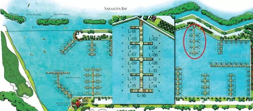 Ask an L-dock boater, they will tell you it’s the best dock in the marina. Slip mid-pier ono the north side of the dock, just a few flat steps to your parked vehicle with easy in/out access. A 68 ft. x 26 ft. Boat Slip at Longboat Key Moorings Marina. This slip requires membership in the Longboat Key Club. This slip is one of the very few slips at the marina with a direct view of the Sarasota cityscape and colorfully lit Ringling bridge. This deep-water marina offers direct access to Sarasota Bay and the ICW. The marina is as much a luxury resort as any other neighborhood on the island, thanks to individual slip ownership, a Mediterranean-style village that includes restaurants, shopping (close to Publix, CVS, and other specialty shops), recreational and social activities, on-site maintenance and concierge services. Electric, water and wireless internet access at each slip. The Marina has everything a boater could need. Longboat Key Moorings is truly a World Class facility. All vessels must be approved prior to closing by the Association. A current photo must be submitted. Max length of vessel allowed is 63 LOA, usable beam is 23 ft at the head of the slip. Yacht Club membership at the Longboat Key Club Moorings provides members access to the private clubhouse, which is well appointed with TV, conference room, private pool area, outside seating and tables, grill, and bathhouse all in a relaxing atmosphere. Additionally, the Longboat Key Club offers multiple restaurants, world class tennis and golf facilities, fitness center, with spa and beach access.