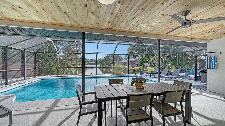 This beautiful newly renovated pool home features 3 bedrooms, 2 bathrooms. The home sleeps 6 and is in the neighborhood of Forest Lakes South, Sarasota. Modern updates include new flooring throughout, updated bathrooms & kitchen with new quartz countertops, new exterior facade & new doors. One small dog is allowed.
This home provides peaceful pool and pond views from almost every room in the house. The spacious 1,929 sq. ft. home has a split bedroom floor plan with three bedrooms, two bathrooms, living room, dining area and family room with a wet bar. Multiple sliding glass doors open out to the large salt water pool. The primary bedroom has a King bed and features a walk-in closet, the ensuite bathroom has double sinks with a walk-in shower. The two bedrooms on the opposite side of the house provide ample privacy and shares a newly renovated bathroom with a walk-in shower. The second bedroom has a queen bed while the third bedroom features two twin beds.
Enjoy cooking and socializing in the updated kitchen with quartz countertops, stainless steel appliances, including a refrigerator, microwave, stove/cooktop & dishwasher. Best of all the kitchen and living room has pool views for you to enjoy while cooking and entertaining. Across from the kitchen is the family room with a bar with a mini refrigerator and a coffee pot & Keurig combination. Just outside the sliding glass doors of every pool facing room is the screened in pool area with a large outdoor dining table and chairs, four lounge chairs and a BBQ grill. The outdoor shower is conveniently located before and after entering the pool. This home is perfect for vacationing, working or for gatherings with a multitude of spaces to do so. There is a separate room with the washer and dryer and just outside that room is the attached garage where you will find beach chairs, 2 coolers and beach toys.
This home is located in a peaceful residential neighborhood and at the same time close to so many restaurants and shopping. Siesta Key Beach is only 6.3 miles driving over the Siesta Key south bridge and 7.3 miles driving over the Siesta Key north bridge. Experience one of the top beaches in the U.S. by walking in the world famous soft powdered almost pure quartz crystal sand beach. After the beach check out the casual tiki bars, gourmet dining establishments and local gift shops in the Siesta Key Village. Siesta Key Village has a farmers market every Sunday. Historic downtown Sarasota starts approx. 5.5 miles where you will find boutiques, gift shops, art galleries, fine dining restaurants, the Selby Botanical Gardens, concerts at the Van Wezel Performing Arts Hall, Sarasota Opera House to name a few. Downtown Sarasota always has activities during the holidays including a Pineapple Drop on New Years Eve. A little further north is St. Armands Circle where you will find more local shopping and dining and food festivals. This home is a dream come true to anyone looking for easy living with plenty of space and modern amenities. This is a non smoking home.