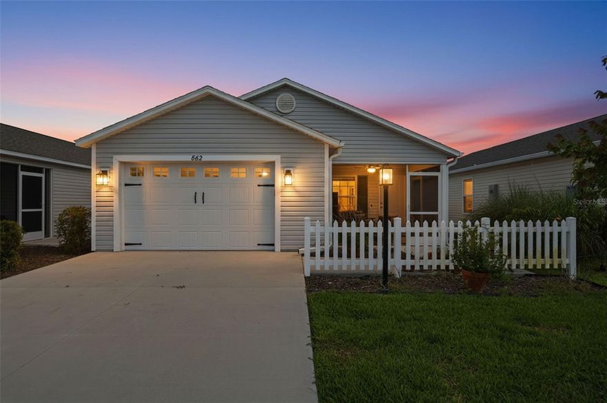 Welcome home to this charming turnkey furnished 2-bedroom, 2-bathroom home located in the desirable Kiersten Villas in the Village of Dabney within The Villages. Inside, you'll find an open floor plan designed for easy everyday living and entertaining, complemented by luxury vinyl plank flooring throughout the main living areas. The spacious center-island kitchen features stainless steel appliances, ample cabinetry, and generous counter space, making it perfect for cooking and gathering with guests. The primary suite offers a large walk-in closet, while the en-suite bathroom features double sinks and a walk-in shower. Ideally situated just minutes from the nearby recreation area featuring a community pool, shuffle boads, and pickleball courts. This home offers the perfect blend of comfort and active Florida living. Enjoy easy access to all the lifestyle amenities, entertainment, dining, and golf cart accessibility that make The Villages such a sought-after destination. Call today to schedule your private showing.