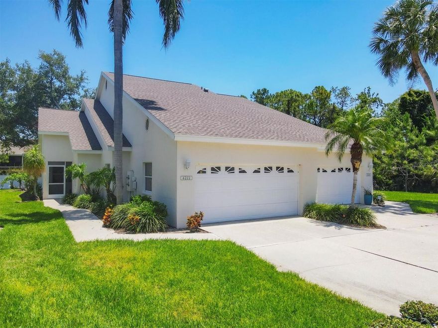 Step into soaring ceilings, natural light, and a flowing open layout in this 2-bedroom, 2-bathroom home with a den in one of Sarasota’s most desirable golf communities. The living and dining areas welcome you in with an airy, open feel, complemented by BRAND NEW interior paint throughout. Just beyond, the kitchen features ample white cabinetry, BRAND NEW stainless steel appliances, and a convenient counter-height bar with seating that connects the space to the dining area. The primary suite is privately located at the back of the home, offering BRAND NEW carpet, a walk-in closet, and an en suite bathroom with dual sinks, a soaking tub, and a separate shower. On the opposite side, the second bedroom, also featuring BRAND NEW carpet, and den are served by a full guest bathroom, making this layout ideal for visitors, remote work, or hobbies. A dedicated laundry room with upper cabinets and a utility sink adds everyday function, while sliding glass doors lead to a screened lanai with exterior sliders on both ends—perfect for morning coffee, evening wine, or anything in between. A NEW ROOF was just installed in 2025! Enjoy the Florida lifestyle with a resort-style pool, tennis courts, and optional golf, all just minutes from UTC, downtown Sarasota, and the sugar-white sands of the Gulf Coast.