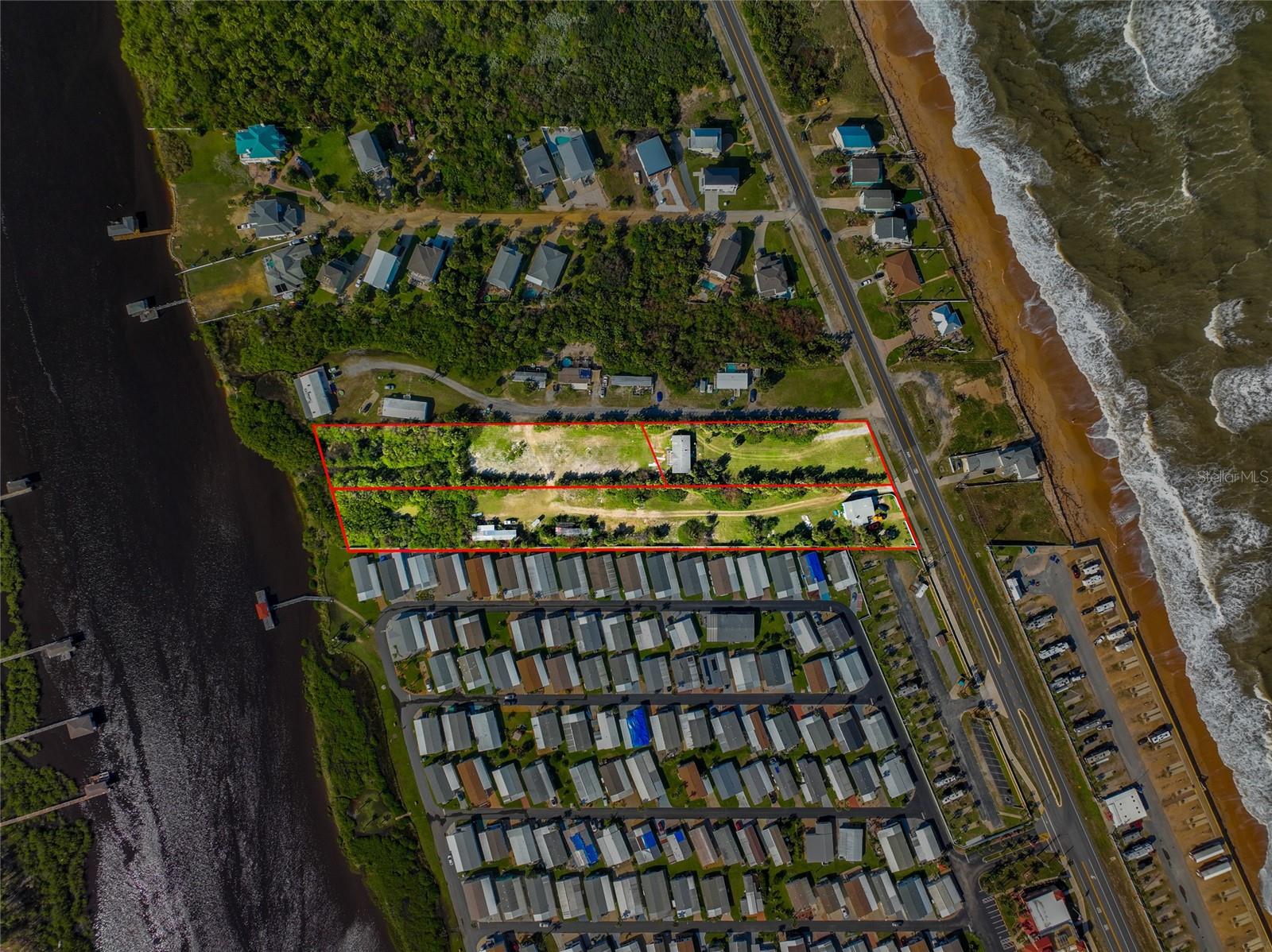 Under contract-accepting backup offers. Prime commercial opportunity in Beverly Beach! These three contiguous lots at 2896, 2912, and 2916 North Ocean Shore Blvd offer nearly four acres combined, stretching from A1A to the Intracoastal. Zoned General Commercial, this property provides versatile options for development, making it ideal for retail, office, or hospitality use. Two of the three lots are already equipped with utilities, saving time and setup costs. Positioned along the busy A1A corridor, this location offers high visibility and easy access to local and visitor traffic. While most of the property is in low-risk Flood Zone X, some portions fall outside, providing a diverse landscape. Ready for your next project in a prime coastal setting. Call today!