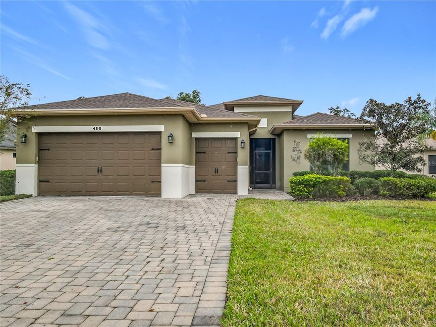 Make an appointment to view this outstanding and immaculate modifed Cannes model with new roof (11/2025) in the Vizcaya area of Solivita. This home is located on an oversized homesite on a cul-de-sac and is located close to the Palms Amenity Center with heated outdoor pool  and fitness center. 
A screened entry and Crystaline glass front door welcome you, the ample foyer leads into the great room, formal dining room and gourmet kitchen. The unique floor plan of this 3 bedroom, 3 bath home with den features 2 Primary bedroom suites with their own bath, dual vanities and upgraded tile in showers. The kitchen has 42" cabinets and crown molding and over and under lighting, plus pullouts in most bottom cabinets, stainless appliances, double oven, granite countertops, the dinette area has a custom pantry. The open concept living area with sliding doors lead to an oversize lanai overlooking the conservation area where you may see an occasional deer. The lanai is spacious enough to host parties and gatherings. There is a 4 foot extension in the garage, pulldown stairs, work bench, laundry tub, additional custome= cabinets and painted floor. Additional features are 3 solar tubes, plantation shutters, programmed as a "Smart Home" with MQ App and MQ remote control openers. The interior and exterior of this home was painted in 2019. Solivita is a 55+ Gated Community offering 2 Fitness Centers, 14 temperature-controlled pools, Pharmacy, 3 dining options, 2 Golf Courses, Pro Shop, Driving Range, Softball Field, Tennis and Pickleball Courts, Bocce, Shuffleboard, Community Garden, Library, plus over 200 Clubs.  HCA Florida Hospital and Medical Offices and Park Lake Plaza are across the street from the Solivita Main Entrance. The Plaza features TJ Maxx, Burlington, Rack Room Shoes, Ulta, 5 Below,TD Bank, Outback, FirstWatch, Jersey Mikes, Bojangles, Sprouts and many more to be opening. (Owners are snowbirds and this home has had minimal wear and tear). This home is ready for your personal touch. Make an appointment to see this home today to view this amazing property and start to live your Florida Dream. ***Additional Features are available in attachments.**