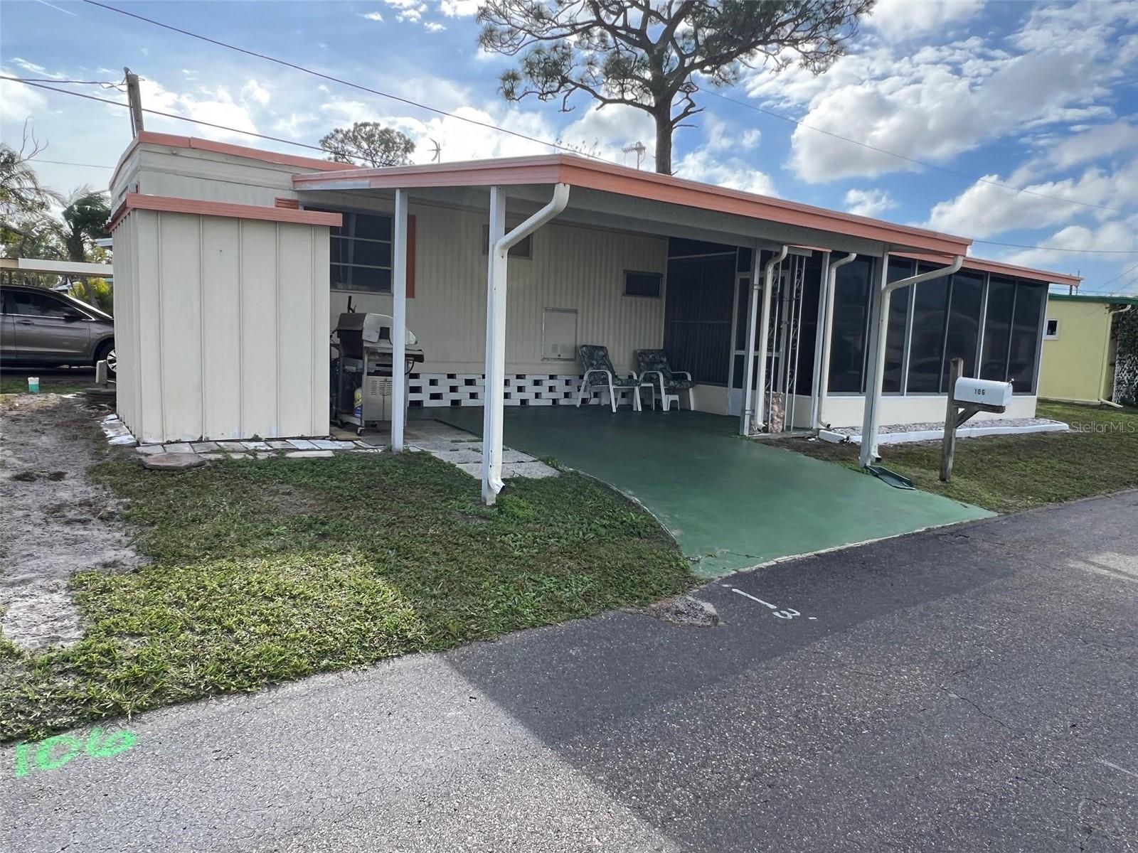 Discover Oasis Mobile Home Park, a pleasant 55+ community that offers a financially accessible and easygoing way of life. Positioned in a peaceful environment, it’s an ideal choice for those who appreciate a relaxed yet dynamic environment. This home welcomes pet owners, allowing for two indoor cats, making it a perfect fit for buyers with furry companions . With low monthly maintenance fees of just $143.00, residents benefit from great value as these fees include water, sewer, garbage pickup, and lawn care, ensuring an effortless lifestyle. The park features well-kept grounds and a variety of amenities, such as a sociable community center where residents can come together for events and activities. For those who enjoy outdoor fun, the shuffleboard courts provide a fantastic opportunity to stay active and socialize. Combining comfort, affordability, and a sense of community, Oasis Mobile Home Park is an outstanding option for retirees who value the joys of vibrant community life. INTERIOR: This appealing two-bedroom, two-bathroom home showcases a skillfully renovated split floor plan, completed in 2024. The alluring interior is fully furnished and designed with thoughtful updates throughout. The home features durable vinyl plank flooring, drywall/ paneling , wall unit and ceiling fans that enhance the living spaces with comfort and air circulation. The six-panel doors and updated windows add to the fresh, modern feel, while the new paint colors create a bright and welcoming atmosphere. The kitchen is a highlight, offering brand-new countertops, a refrigerator, range, oven, and microwave, providing all the essentials for cooking and dining. The cozy eat-in area is perfect for casual meals and gatherings. The expansive living area offers ample space for relaxation and entertainment. The bedroom, just off of the living area, is flooded with natural light, and includes a private ensuite bathroom, complete with a walk-in shower for added convenience. The next bedroom you’ll find is equally spacious and provides plentiful closet space. It enjoys its own walk-in shower in the second bathroom, providing solitude for visitors. This home combines modern updates and a functional layout to create a stylish environment. EXTERIOR:This lovely residence features a lowered Florida room adjacent to the carport, creating a spacious and open area for leisure and enjoyment. The room is furnished with comfortable seating, ideal for hosting guests or enjoying a good book. Vertical blinds provide both privacy and light control, enhancing the room’s versatility. Conveniently located in this area is a washer and dryer, making laundry tasks accessible. The home is protected by a durable roof-over, and the exterior is covered in low-maintenance aluminum siding, as well as featuring awnings. Additionally, a shed offers extra storage space for bicycles and yard tools. Priced at $85,000 with a share, this property offers exceptional value in a receptive community. It’s the perfect place for those seeking an affordable and enjoyable lifestyle in a great location. Call today for your private showing.