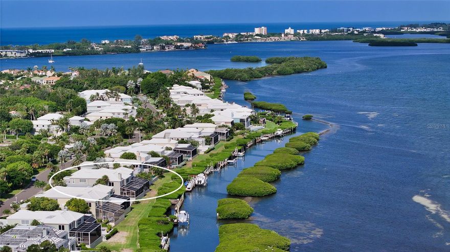 Located in the coveted Corey’s Landing neighborhood, this exquisite bayfront, four-bedroom residence offers the luxury of direct bayfront living, where every detail has been carefully curated to create a haven of sophistication and style. Positioned on one of the most sought-after streets in the community, this home is bathed in natural light, with its prominent location capturing sweeping views of Sarasota Bay from just about every room. This nearly 3,400-square-foot residence provides you with a seamless transition into the ultimate coastal lifestyle. Step inside and be greeted by an open and inviting living space, thoughtfully updated with modern touches that will captivate your senses. Notable renovations include a new roof (2019), a contemporary remodeled kitchen, elegant Mahogany hardwood flooring throughout, granite countertops, updated electrical and plumbing, and a completely remodeled second floor dedicated to guest accommodations. The interior exudes a sleek and modern vibe, with volume ceilings, walls of glass sliders, and transom windows combined to bathe the designer interior in beautiful natural light. The neutral palette complemented by modern furnishings creates an atmosphere of timeless elegance. The chef's kitchen is positioned to take full advantage of the day's light. This gourmet space overlooks the great room and features stunning custom cabinetry, granite countertops, an expansive island, a striking backsplash, built-in planning desk, and top-of-the-line stainless-steel appliances. After a day of adventure, retire to the serene master retreat. With his and her walk-in closets, en-suite stone bathroom, and its own private access to the screened patio, it's a tranquil haven where you can unwind in privacy. Two guest bedrooms (one is currently being used as a den) complete the main living level. Upstairs, a loft-style family room and third bedroom suite offer a wonderful spot for overnight guests or a quiet retreat. The outdoor living spaces are equally impressive, with two levels of Travertine tile decking, covered lounge and dining areas, a summer kitchen with a built-in grill, and a private dock, creating an exceptional setting for entertaining or simply enjoying the Florida lifestyle. This home embodies the essence of luxury and offers a maintenance-free lifestyle within the secure resort gates of Longboat Key. Just a few steps from the front door, you'll find the community's tennis courts, where you can perfect your serve or engage in a friendly match with neighbors. A sundeck with a heated swimming pool and spa provides an enticing retreat for relaxation and socializing.